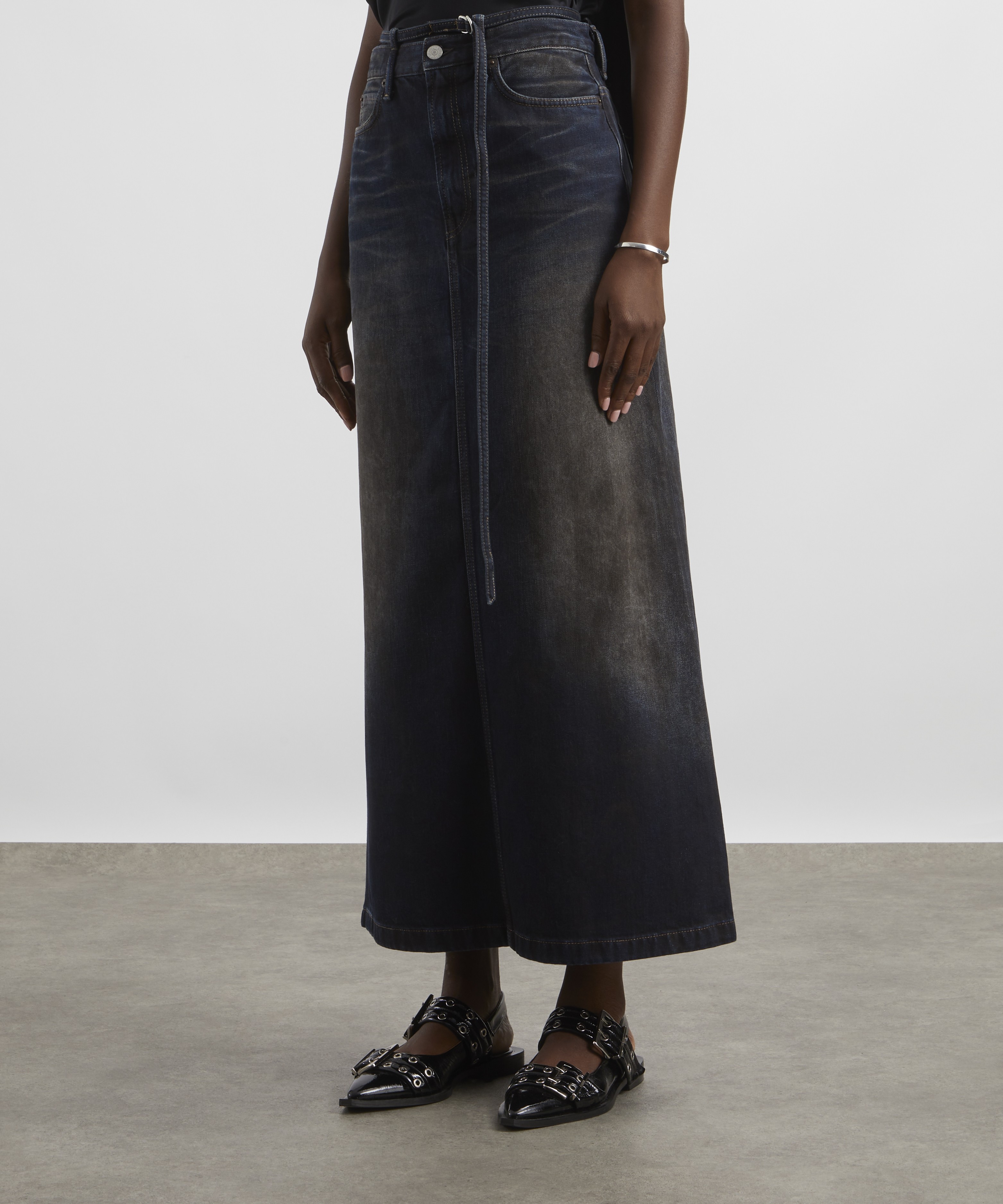 Acne Studios - Dark Blue Denim Belted Maxi Skirt image number 2