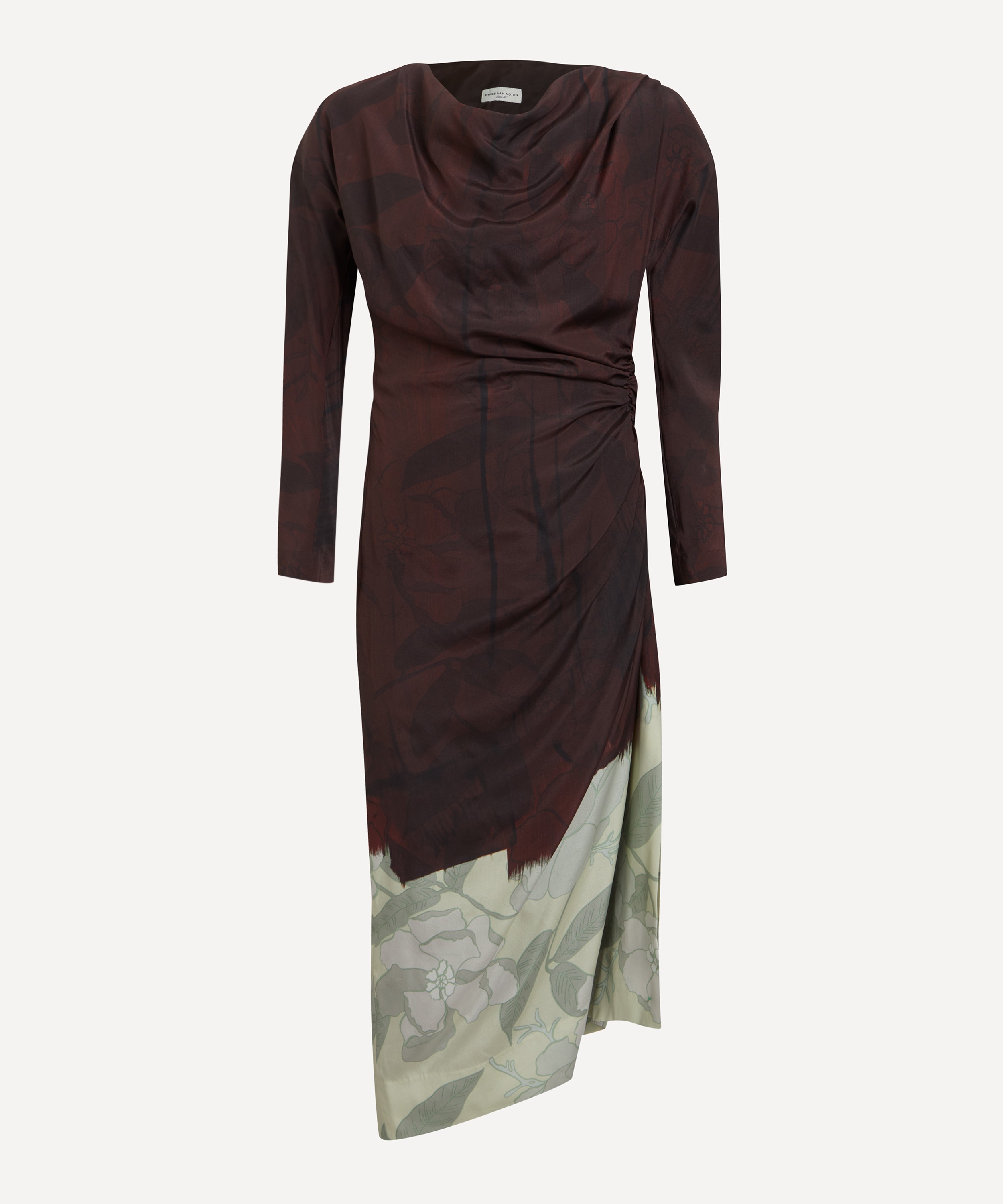 Dries Van Noten - Printed Draped Silk Dress image number 0