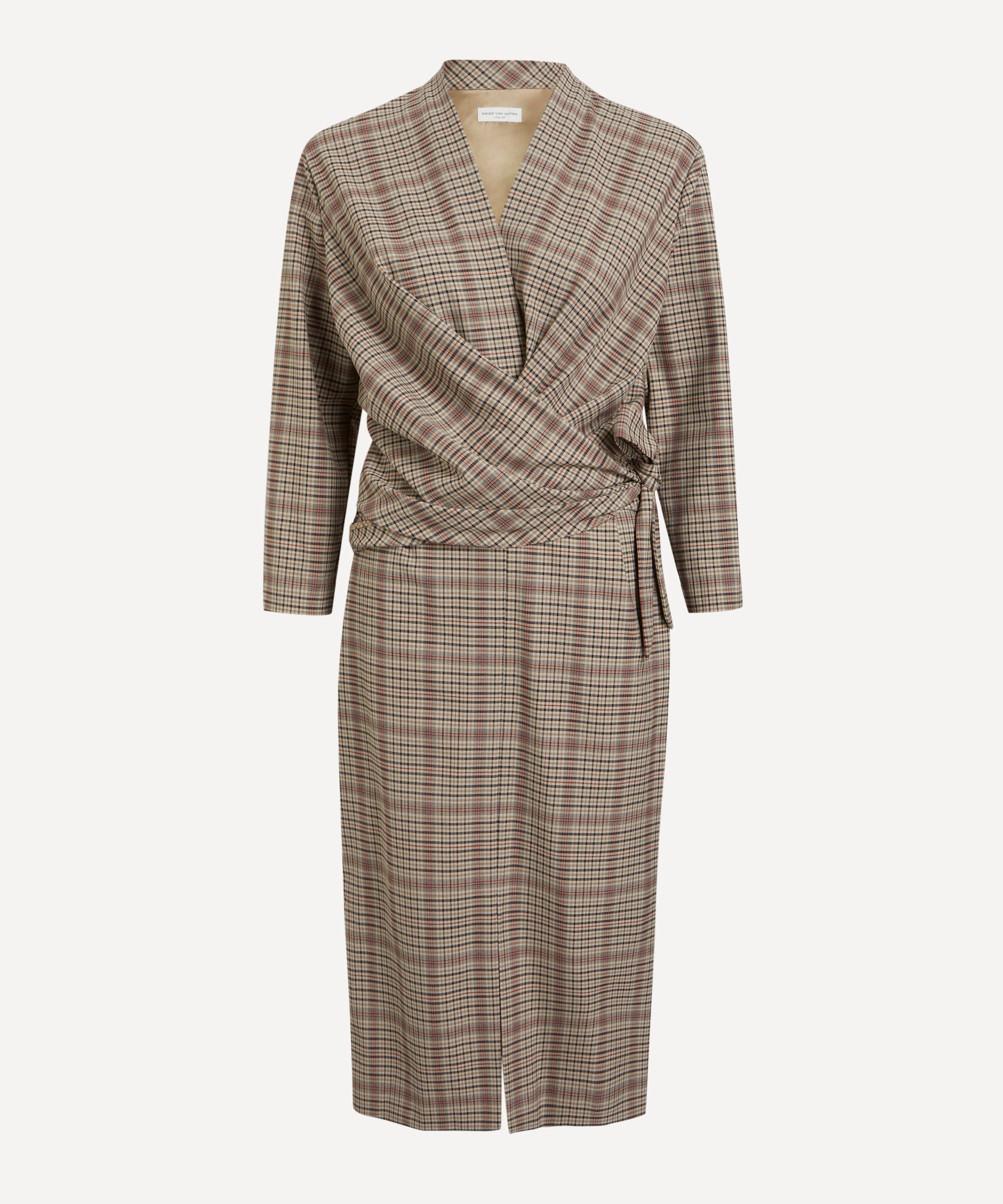 Dries Van Noten - Beige Checked Wrap Dress image number 0