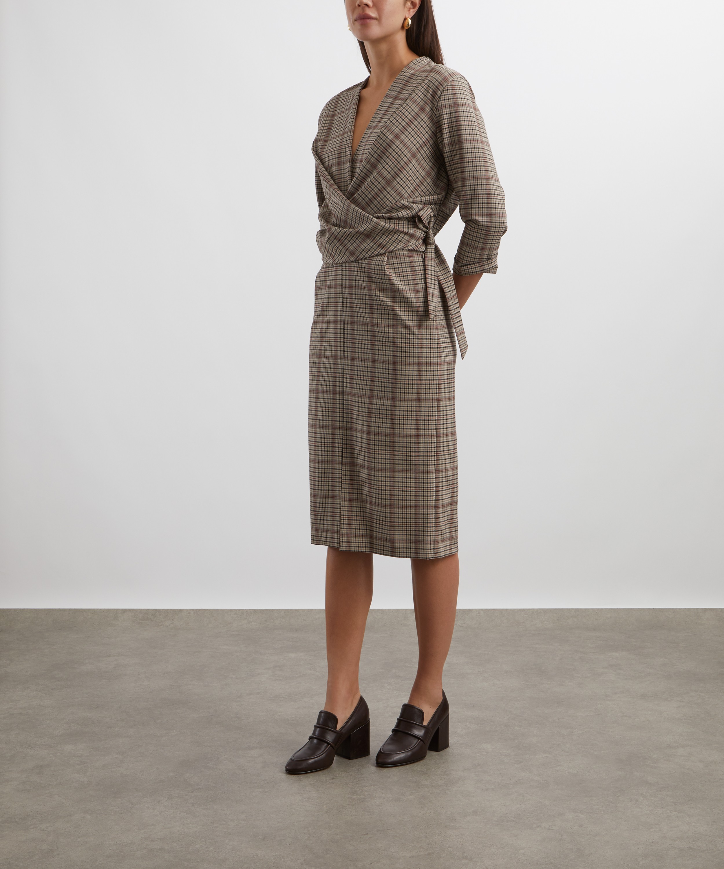 Dries Van Noten - Beige Checked Wrap Dress image number 2