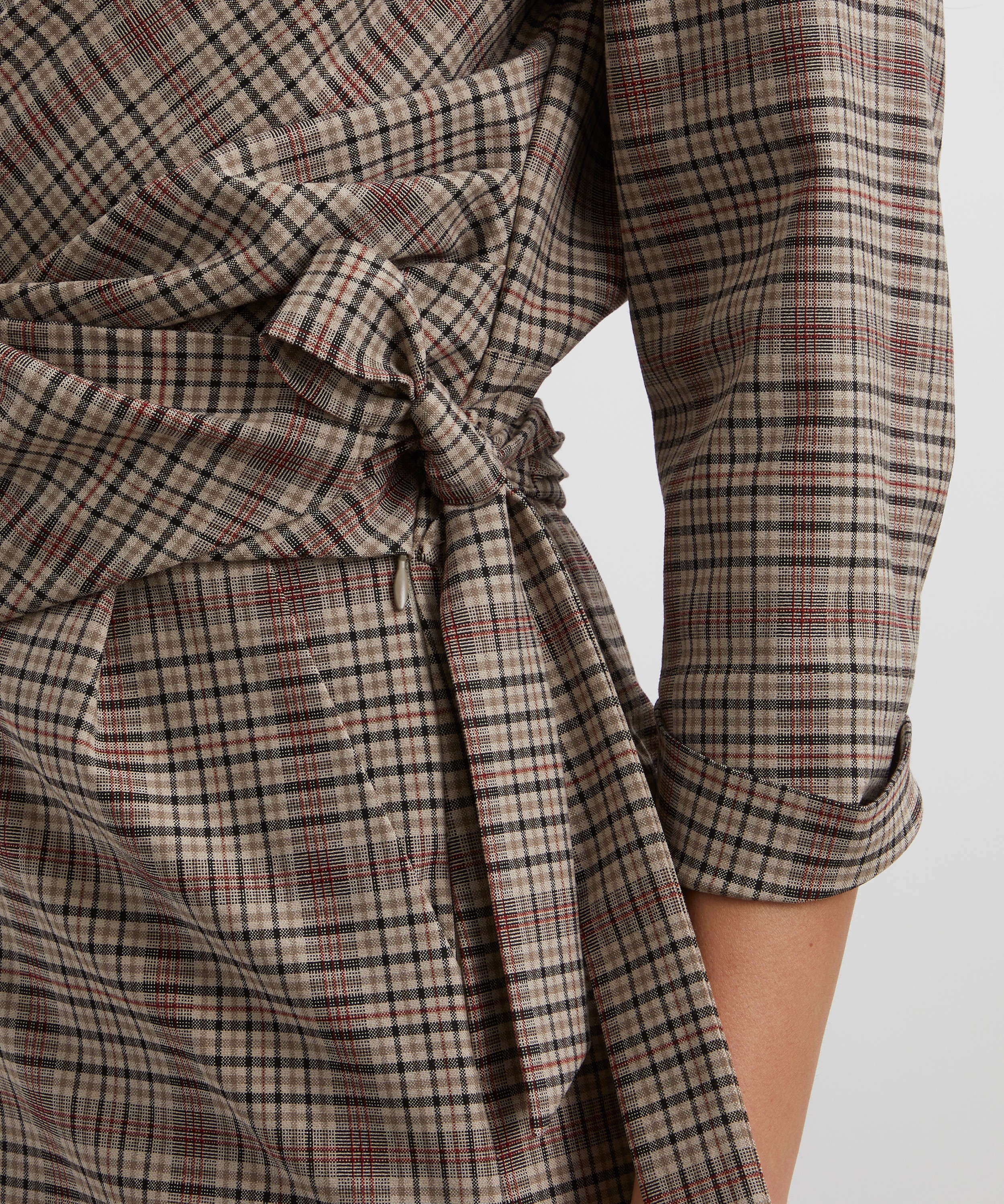 Dries Van Noten - Beige Checked Wrap Dress image number 4