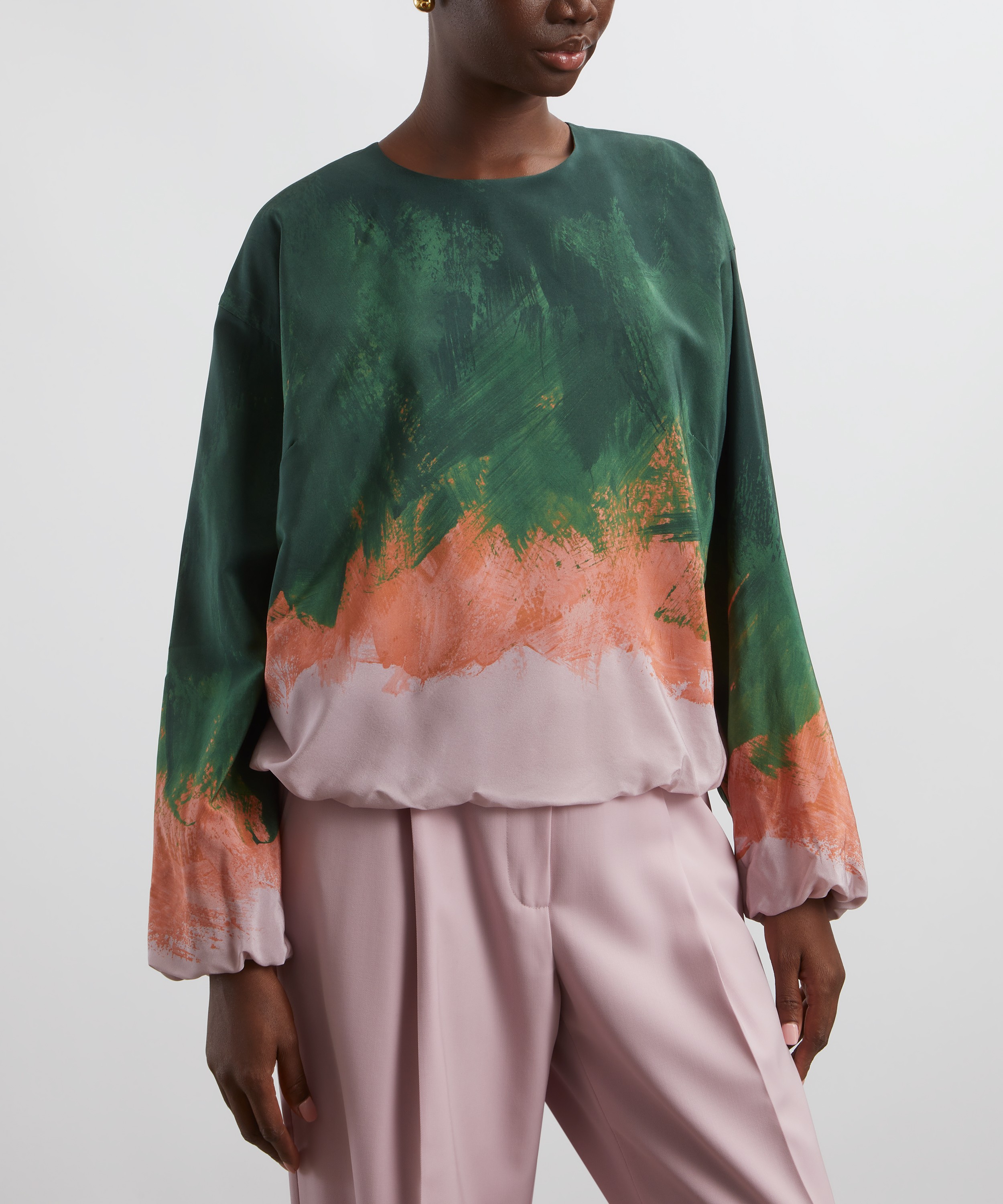 Dries Van Noten - Brushstrokes-Print Silk Cocoon Top image number 2