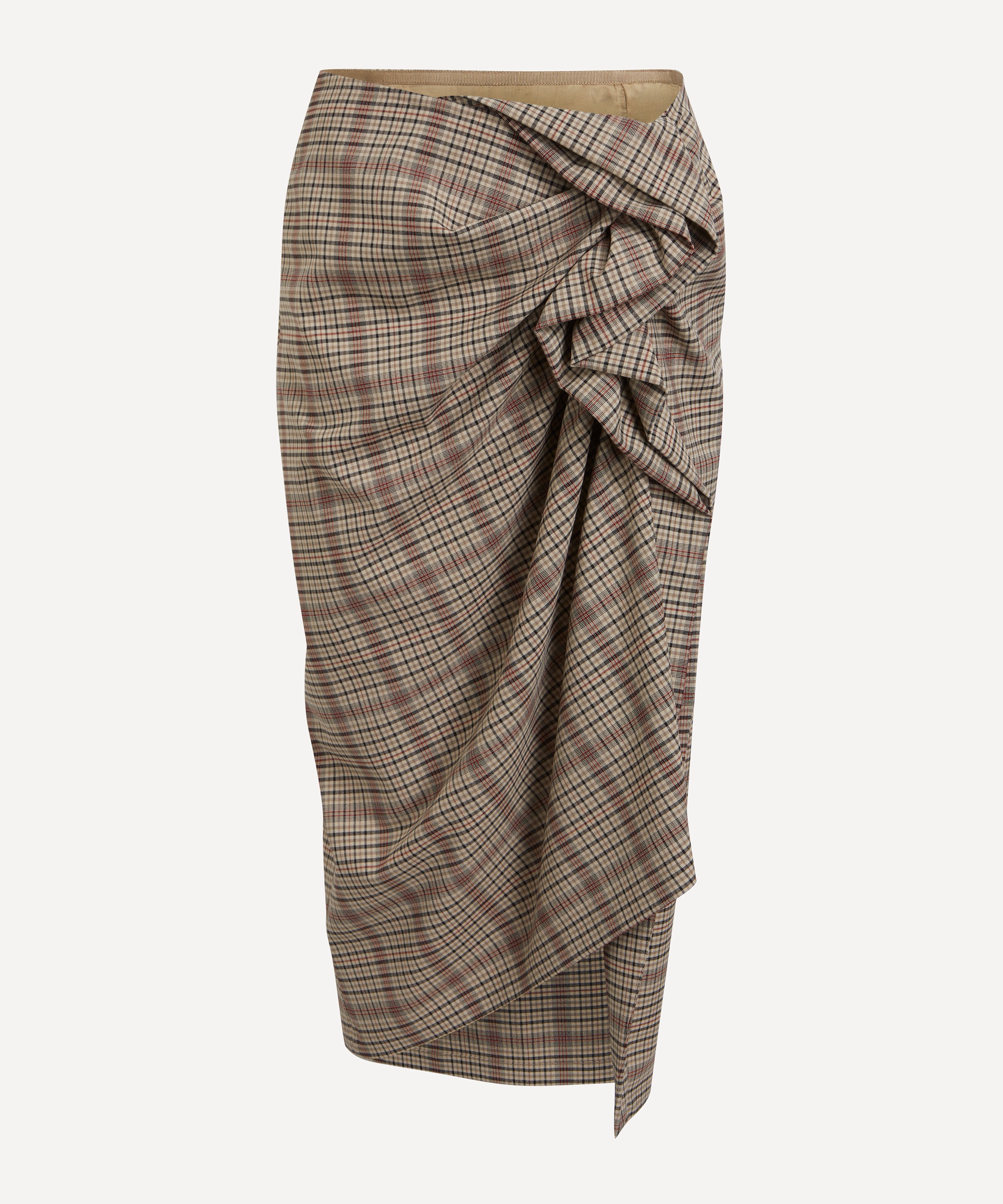 Dries Van Noten - Beige Checked Draped Skirt image number 0