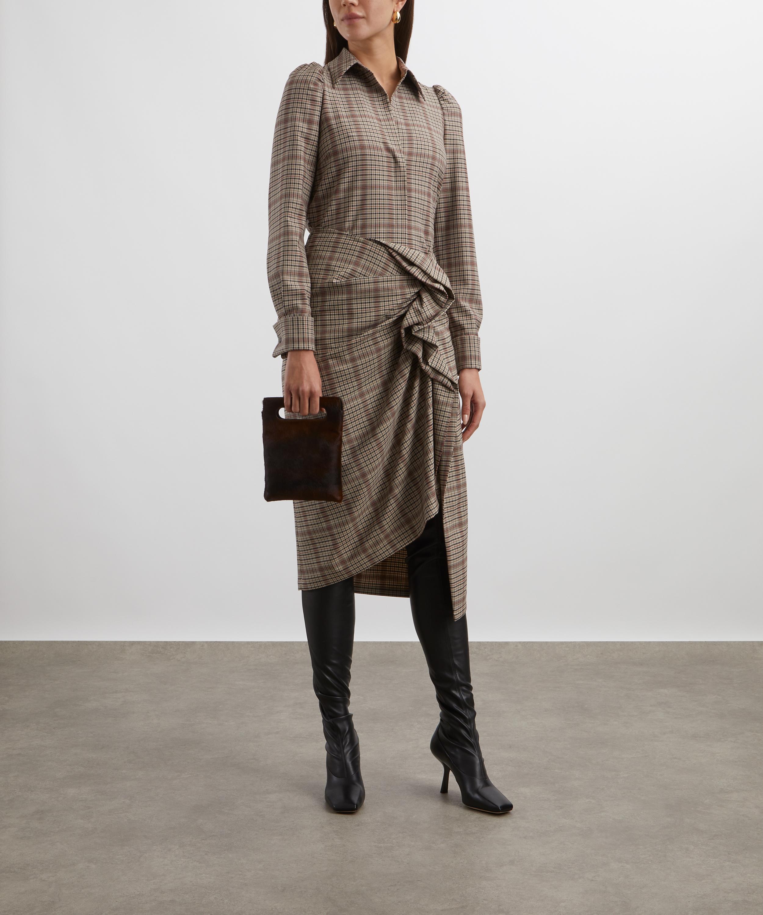 Dries Van Noten - Beige Checked Draped Skirt image number 1