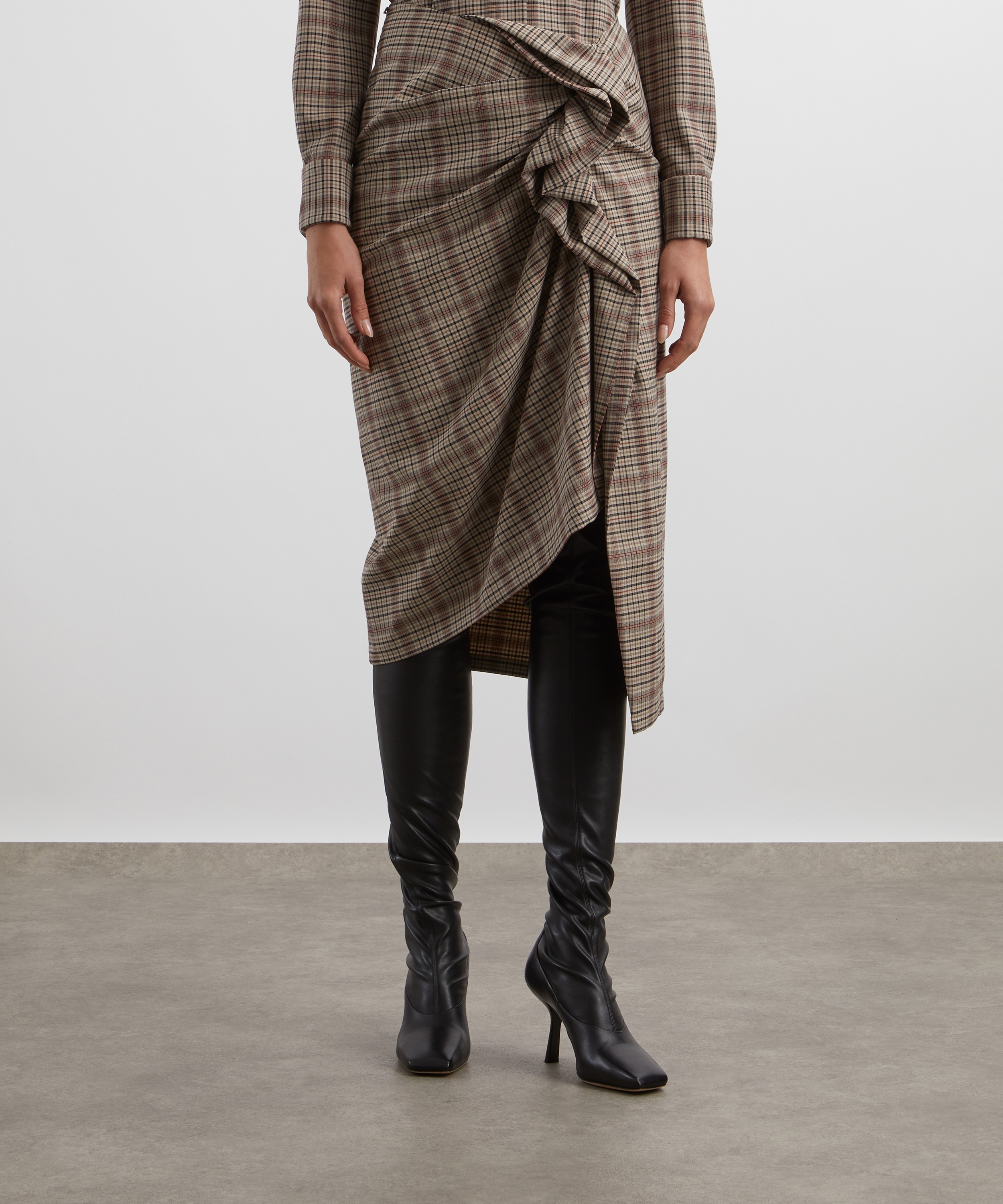 Dries Van Noten - Beige Checked Draped Skirt image number 2