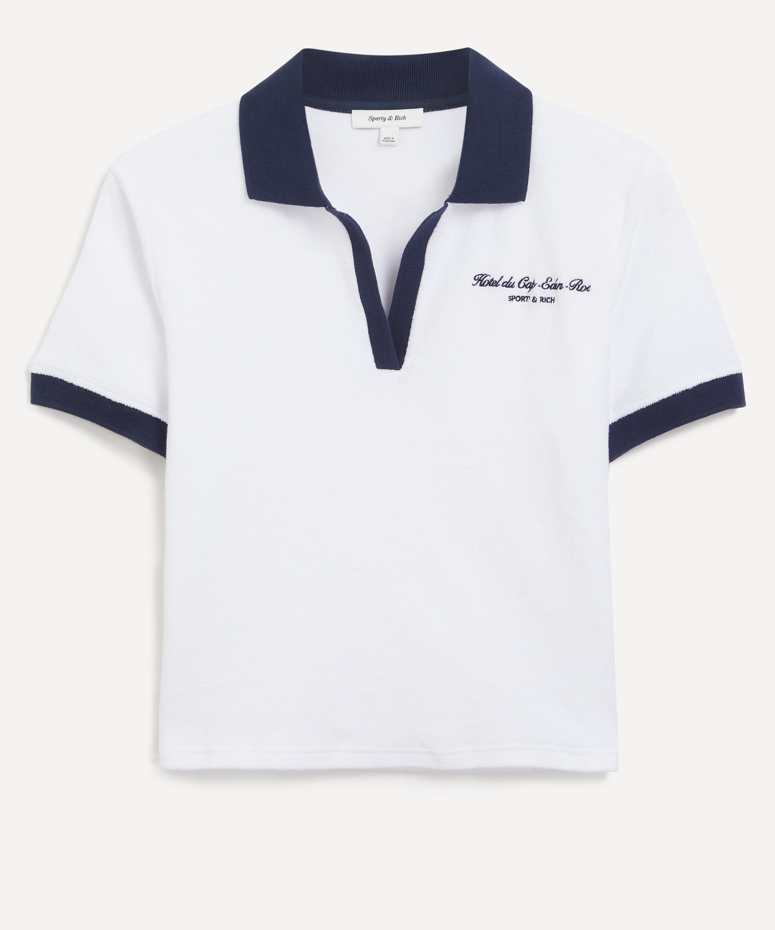 Sporty & Rich - White and Navy Italic Logo Terry Polo