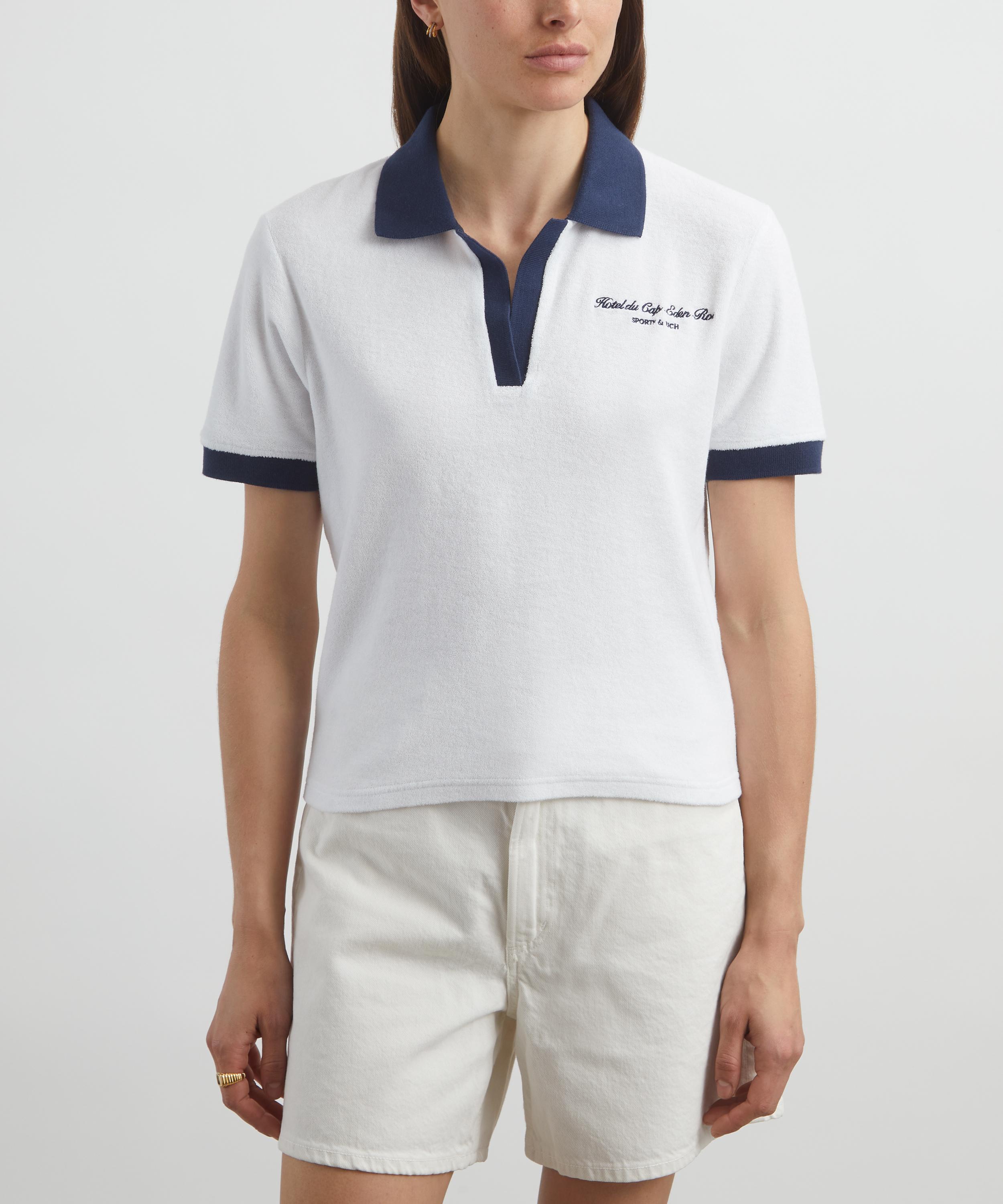 Sporty & Rich - White and Navy Italic Logo Terry Polo image number 2