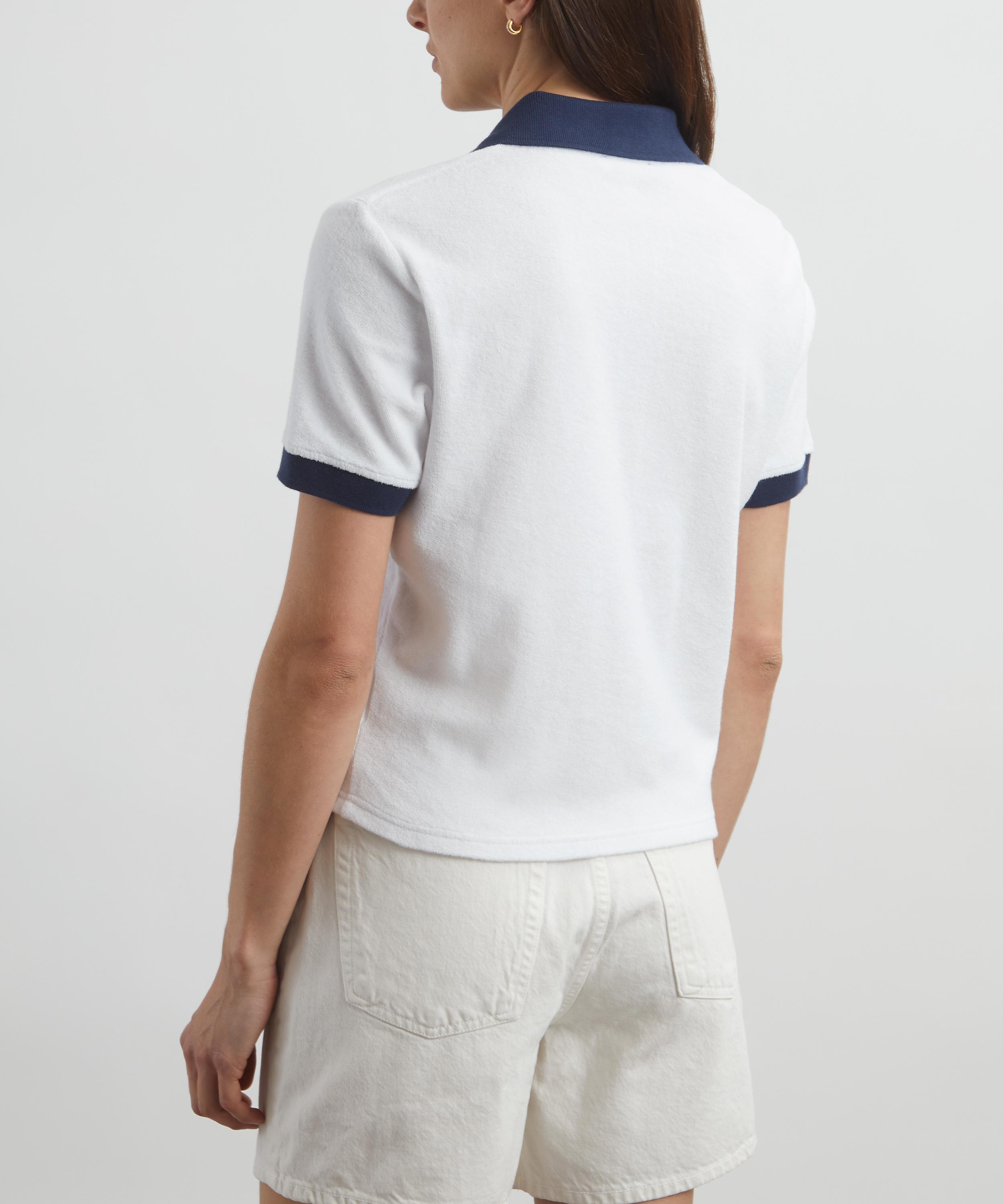 Sporty & Rich - White and Navy Italic Logo Terry Polo image number 3