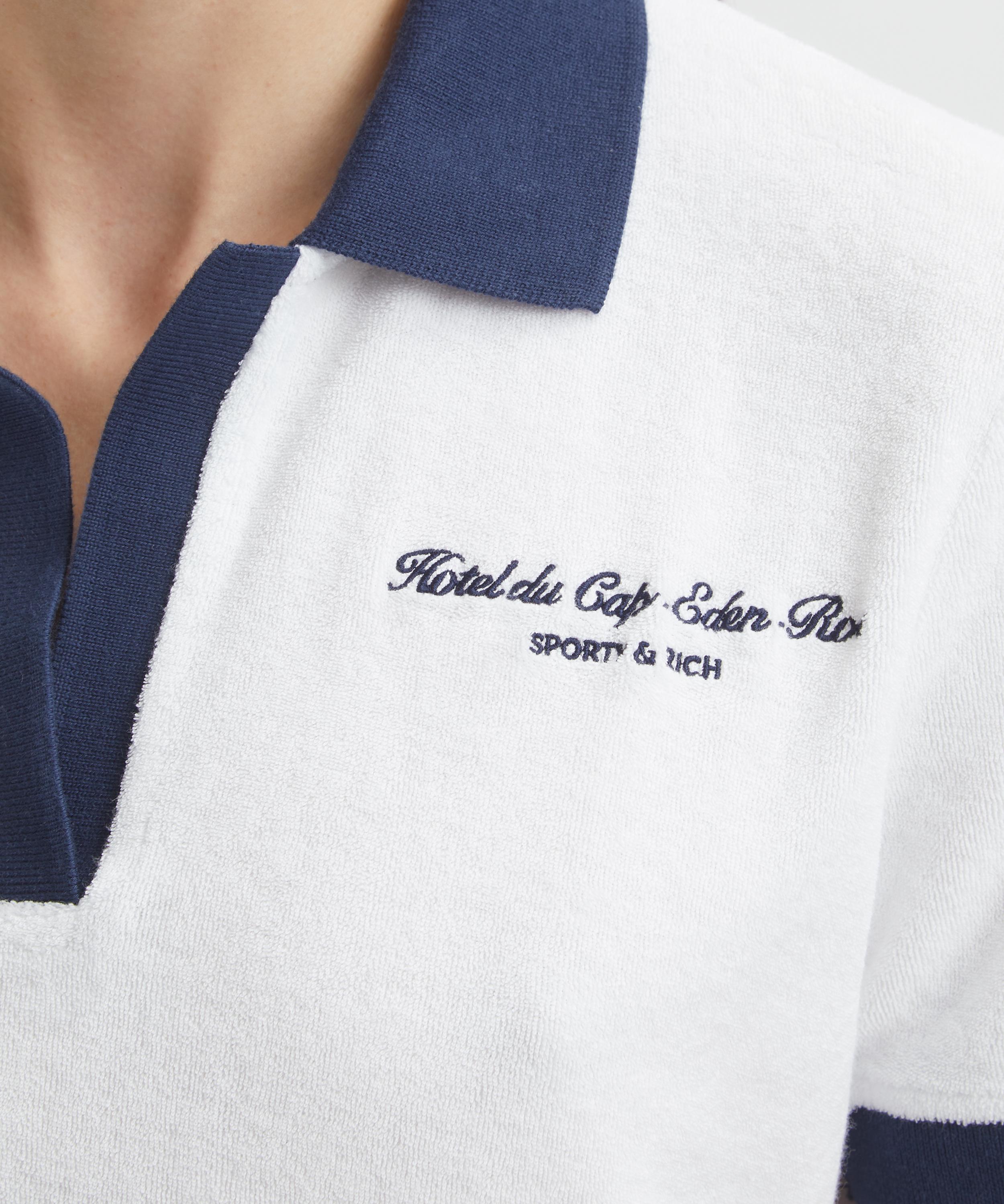 Sporty & Rich - White and Navy Italic Logo Terry Polo image number 4