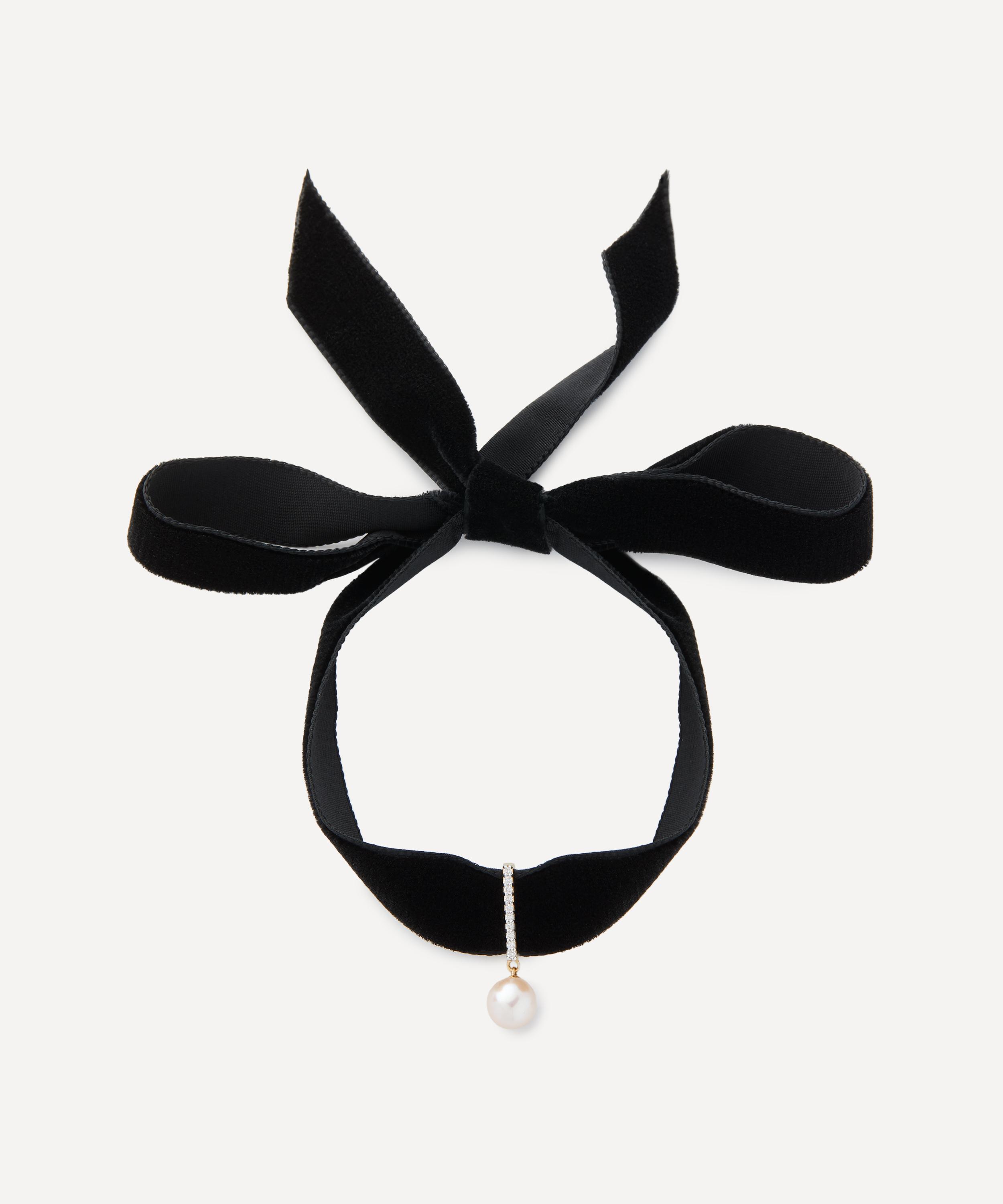 Mateo - 14ct Gold Pearl and Diamond Velvet Choker