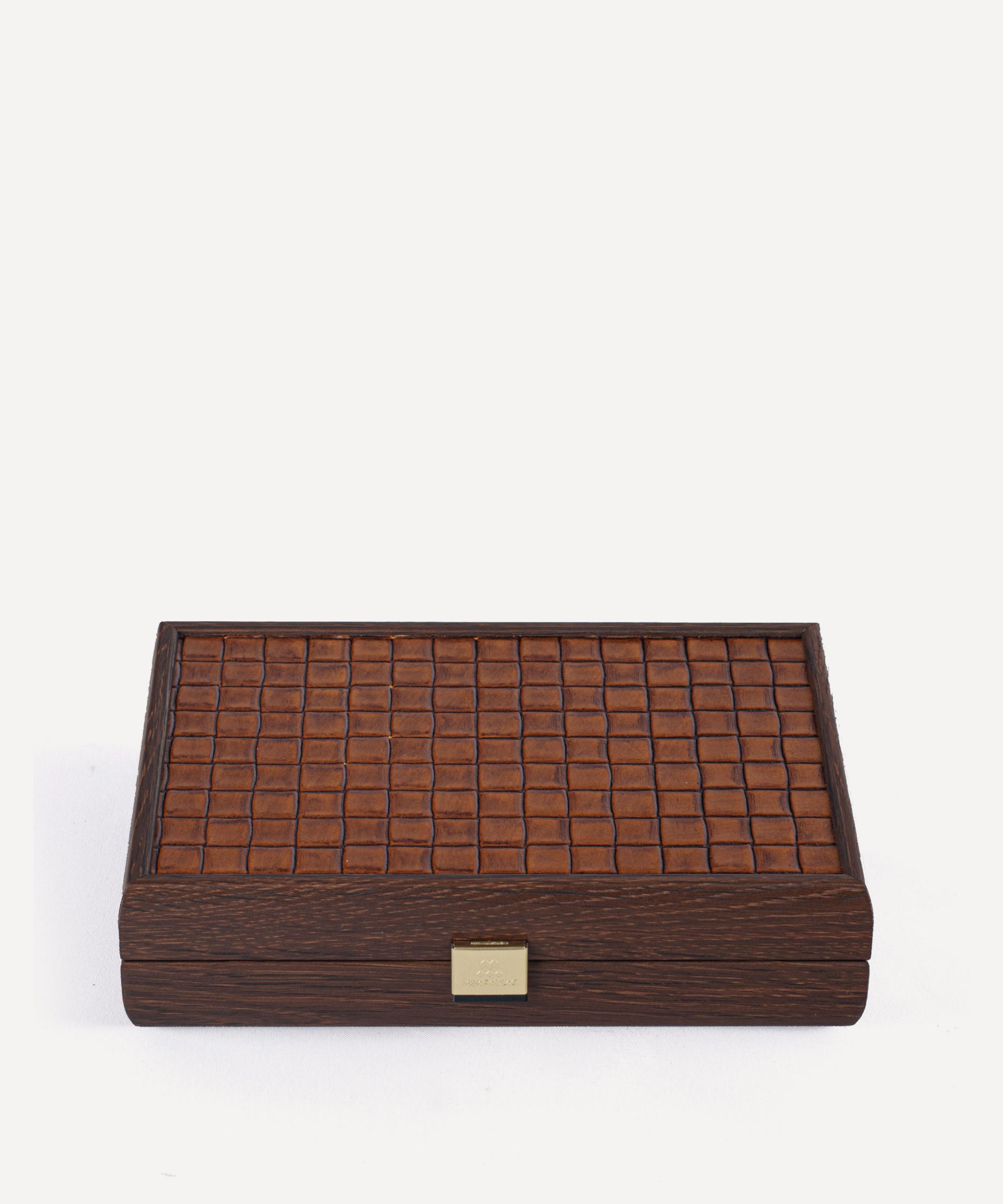 Manopoulos - Brown Leather Knitted Wooden Card Case image number 2