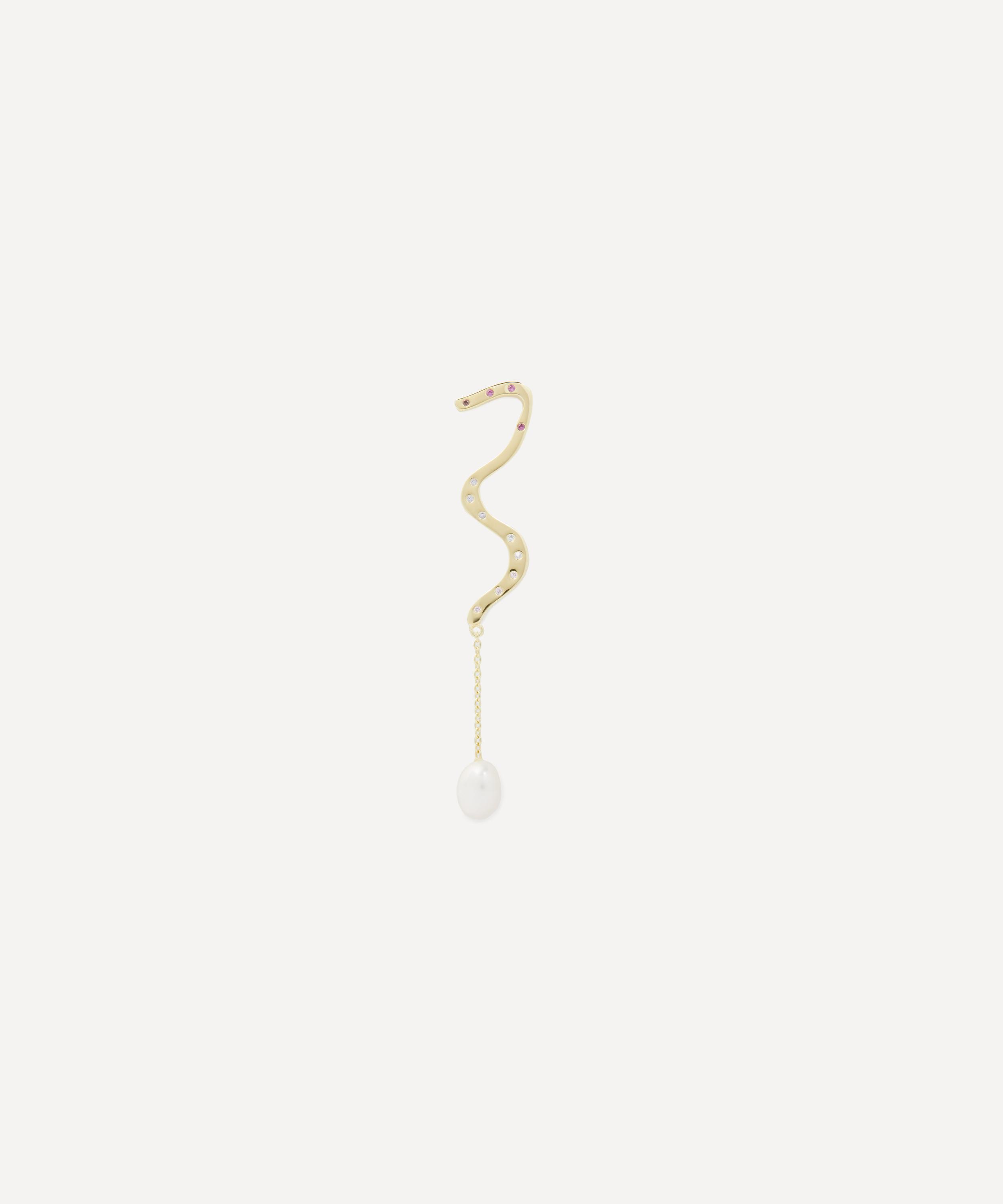 Anna + Nina - 14ct Gold-Plated Single Milky Way Chain Stud Earring image number 0