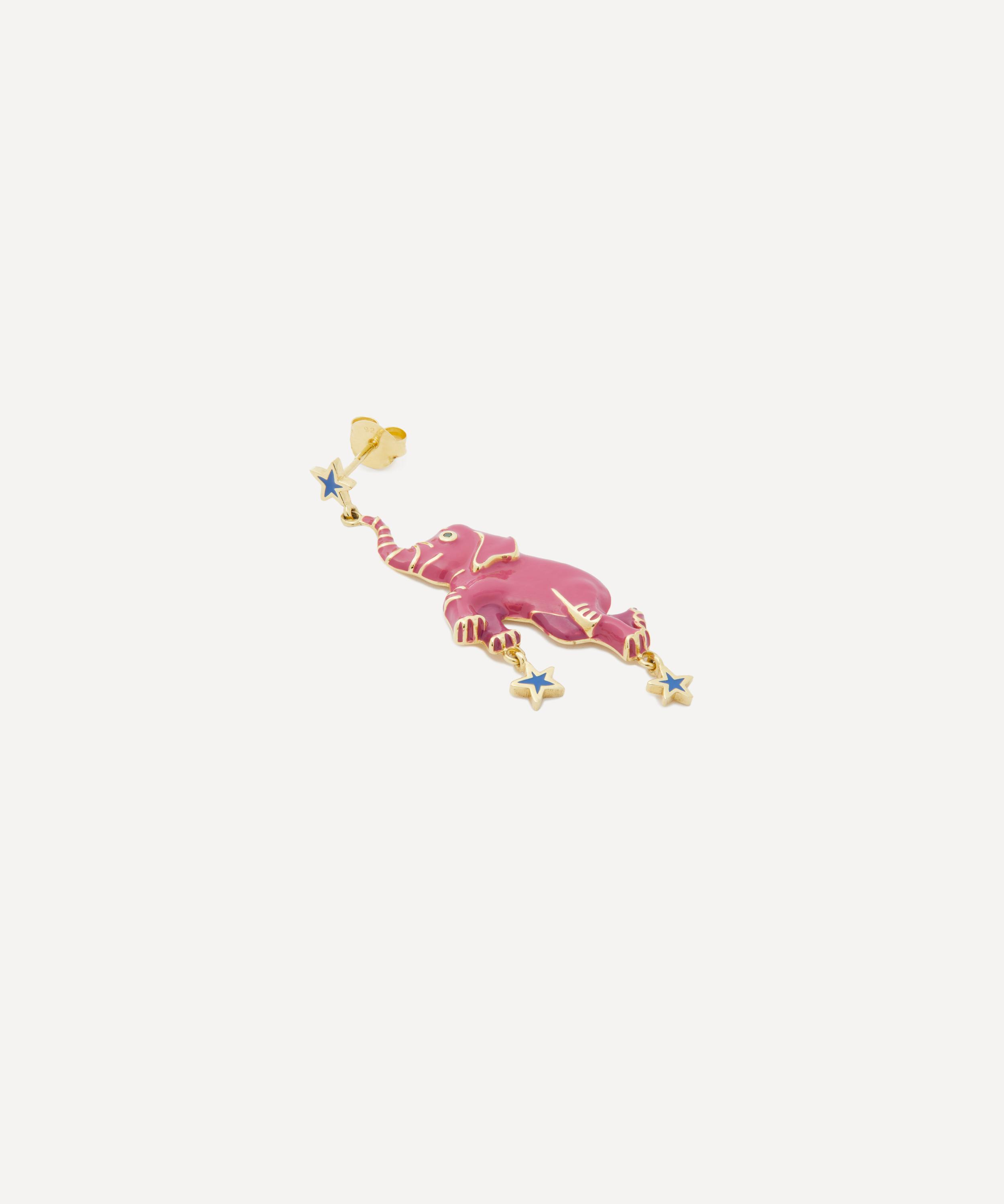 Anna + Nina - 14ct Gold-Plated Pink Elephant Stud Earring image number 1