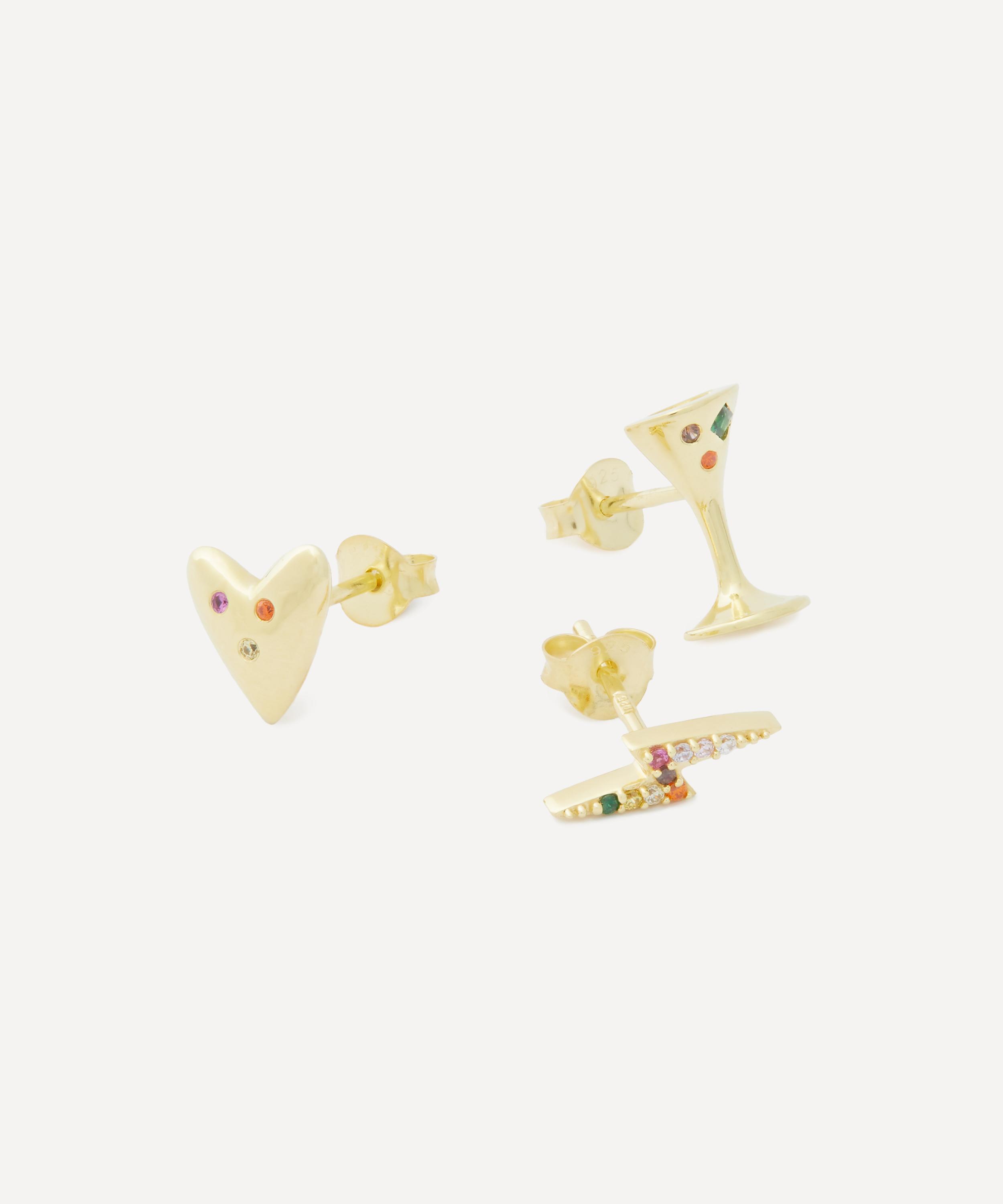 Anna + Nina - 14ct Gold-Plated Electric Love Stud Earring Set image number 2