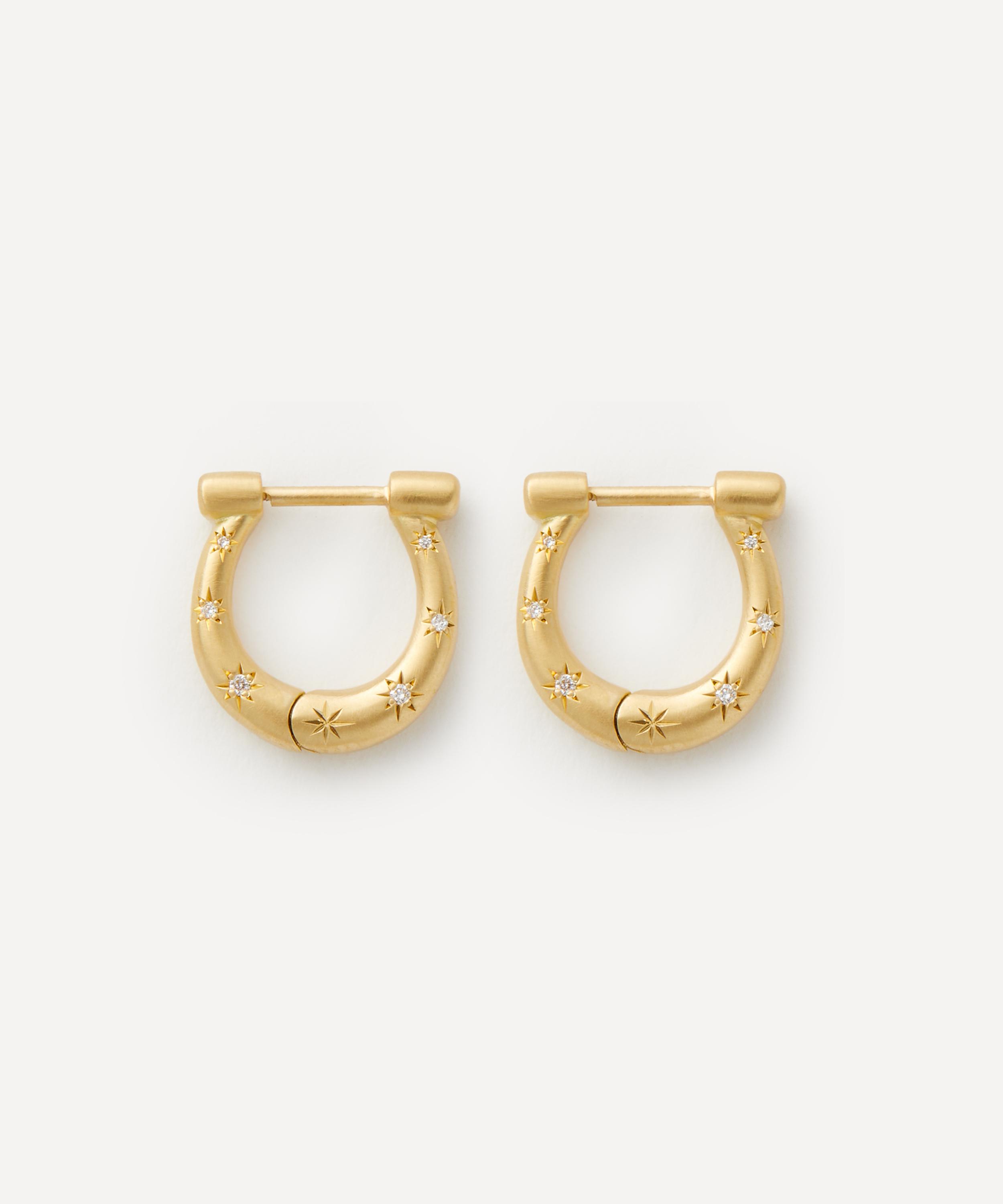 Cece Jewellery - 18ct Gold Small Horseshoe Diamond Hoop Earrings image number 2