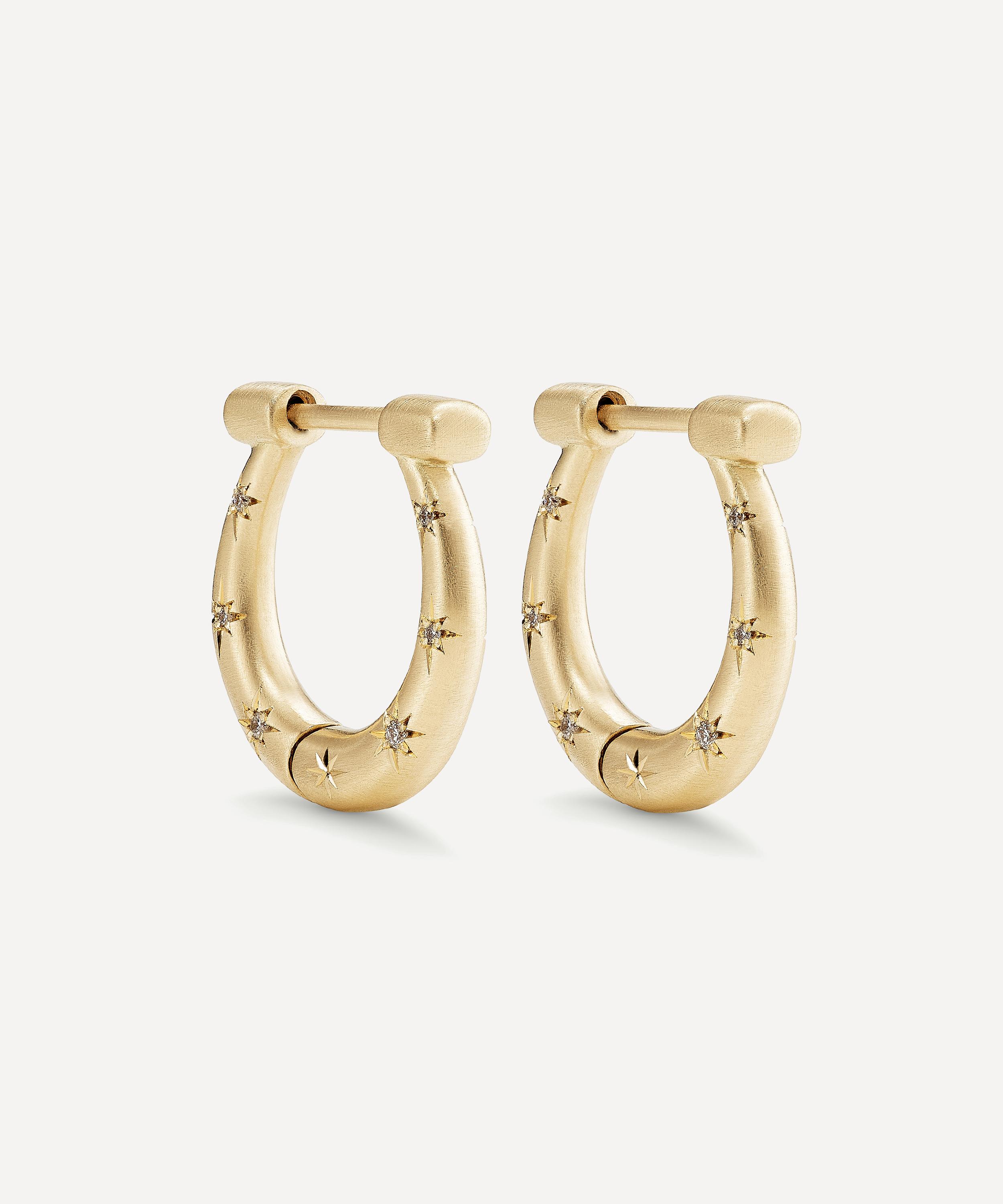 Cece Jewellery - 18ct Gold Medium Horseshoe Diamond Hoop Earrings image number 0