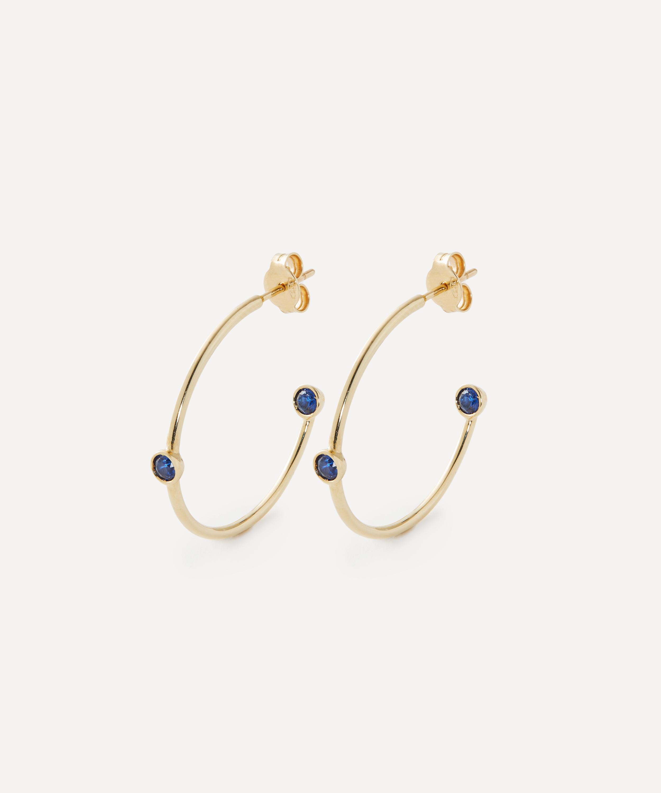 Liberty - 9ct Gold Riviere Nano Blue Sapphire Hoop Earrings image number 0