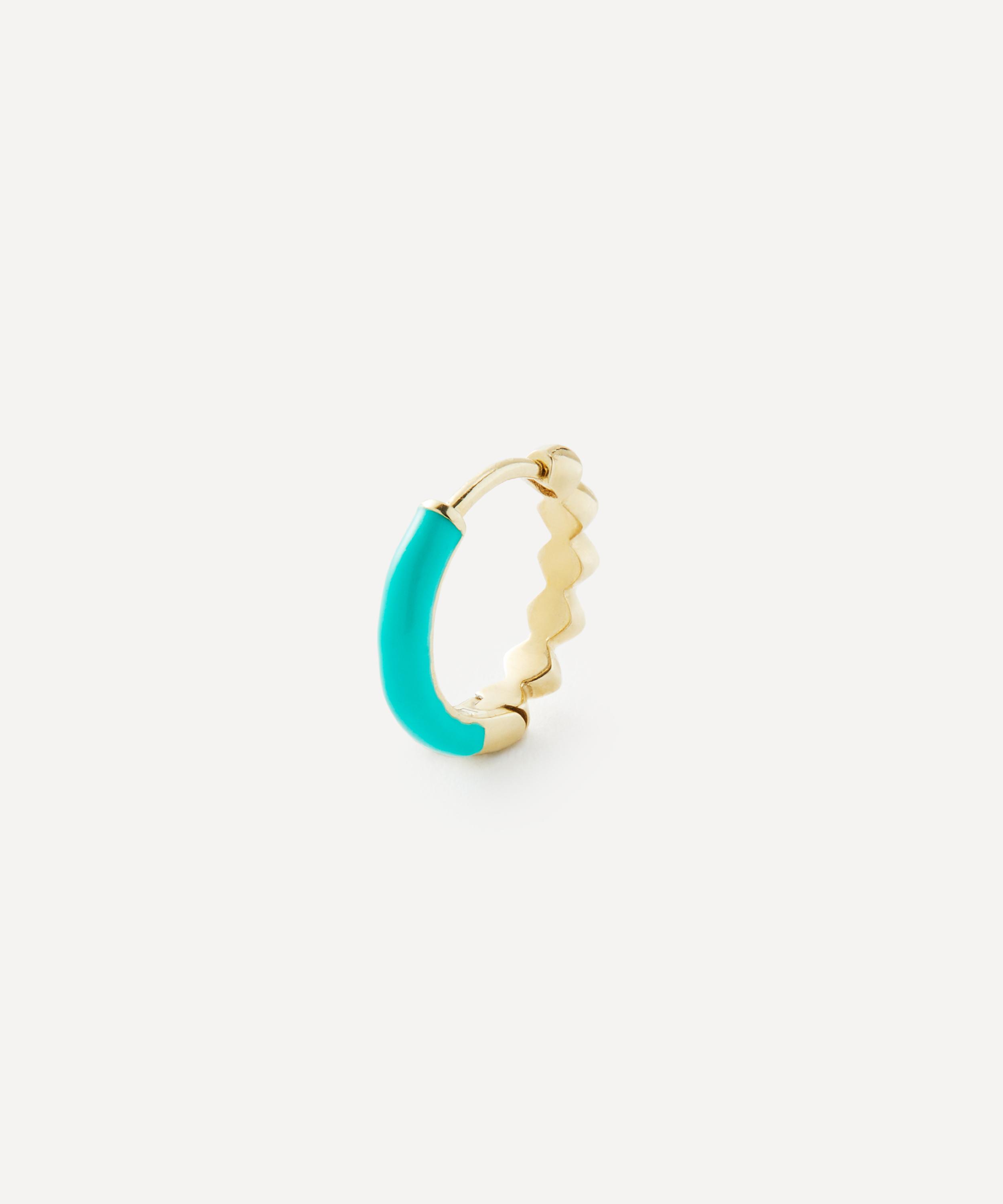 Liberty - 9ct Gold Eclipse Turquoise Enamel Huggie Hoop Earring image number 1