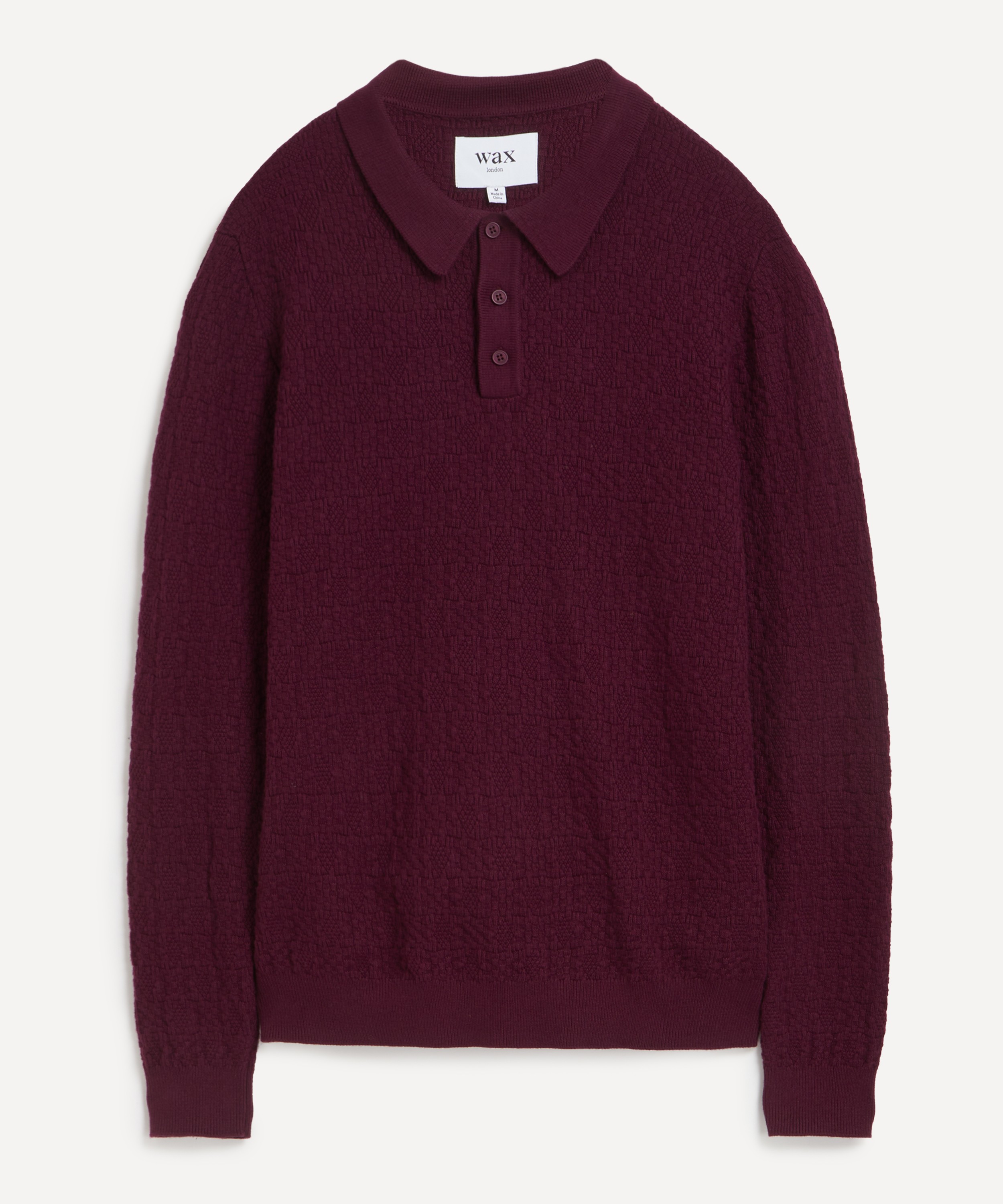 Wax London - Oban Textured Knit Long-Sleeve Polo Shirt image number 0