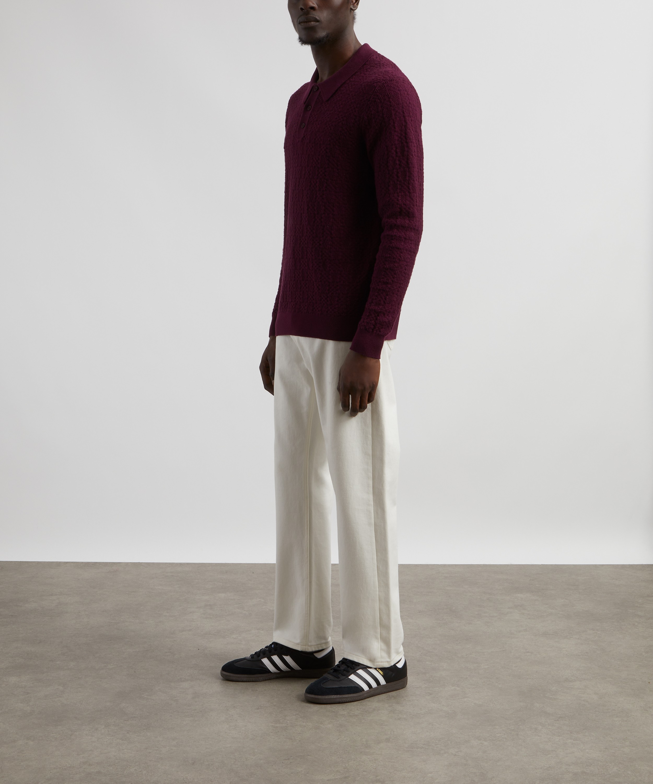 Wax London - Oban Textured Knit Long-Sleeve Polo Shirt image number 1