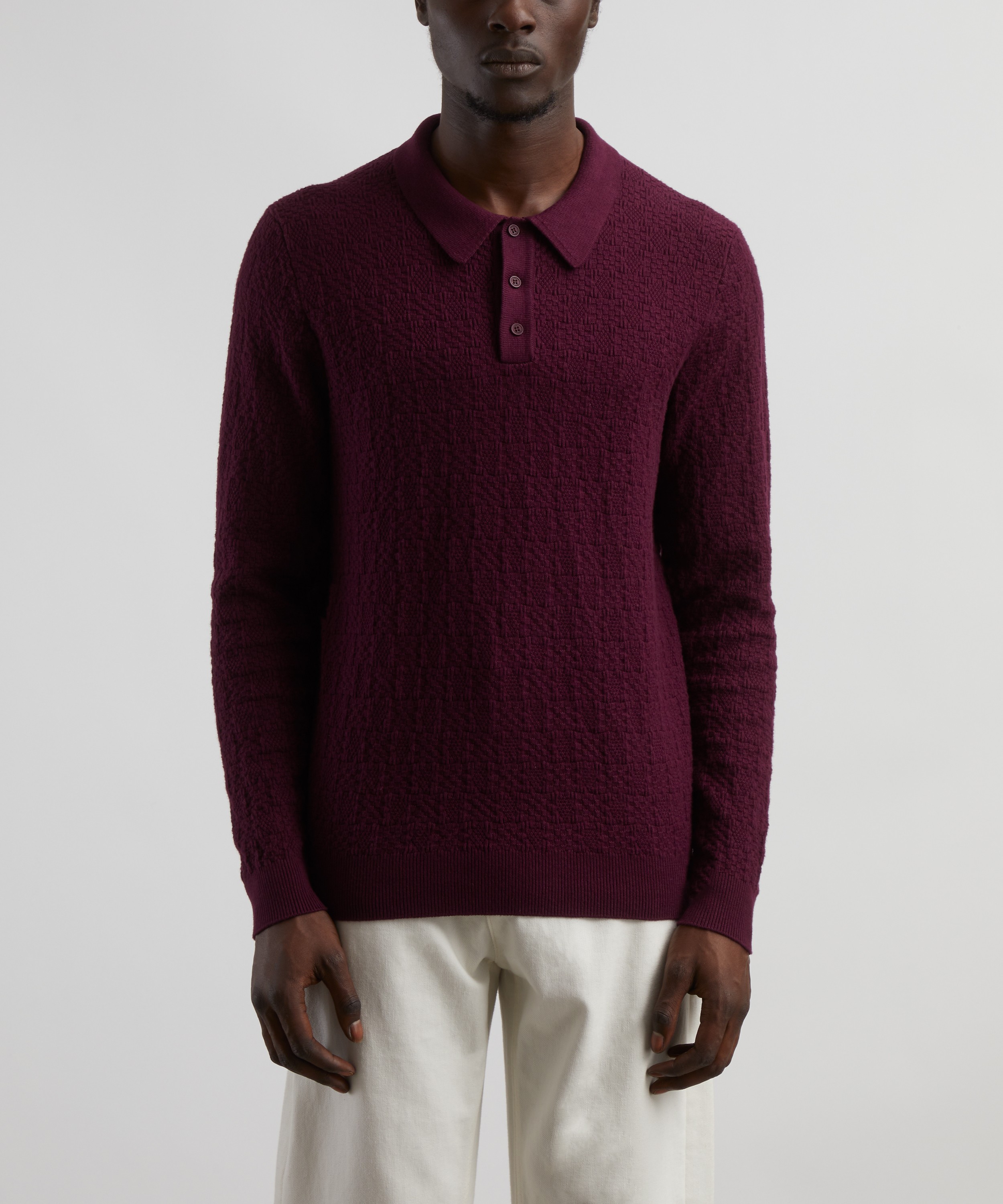 Wax London - Oban Textured Knit Long-Sleeve Polo Shirt image number 2