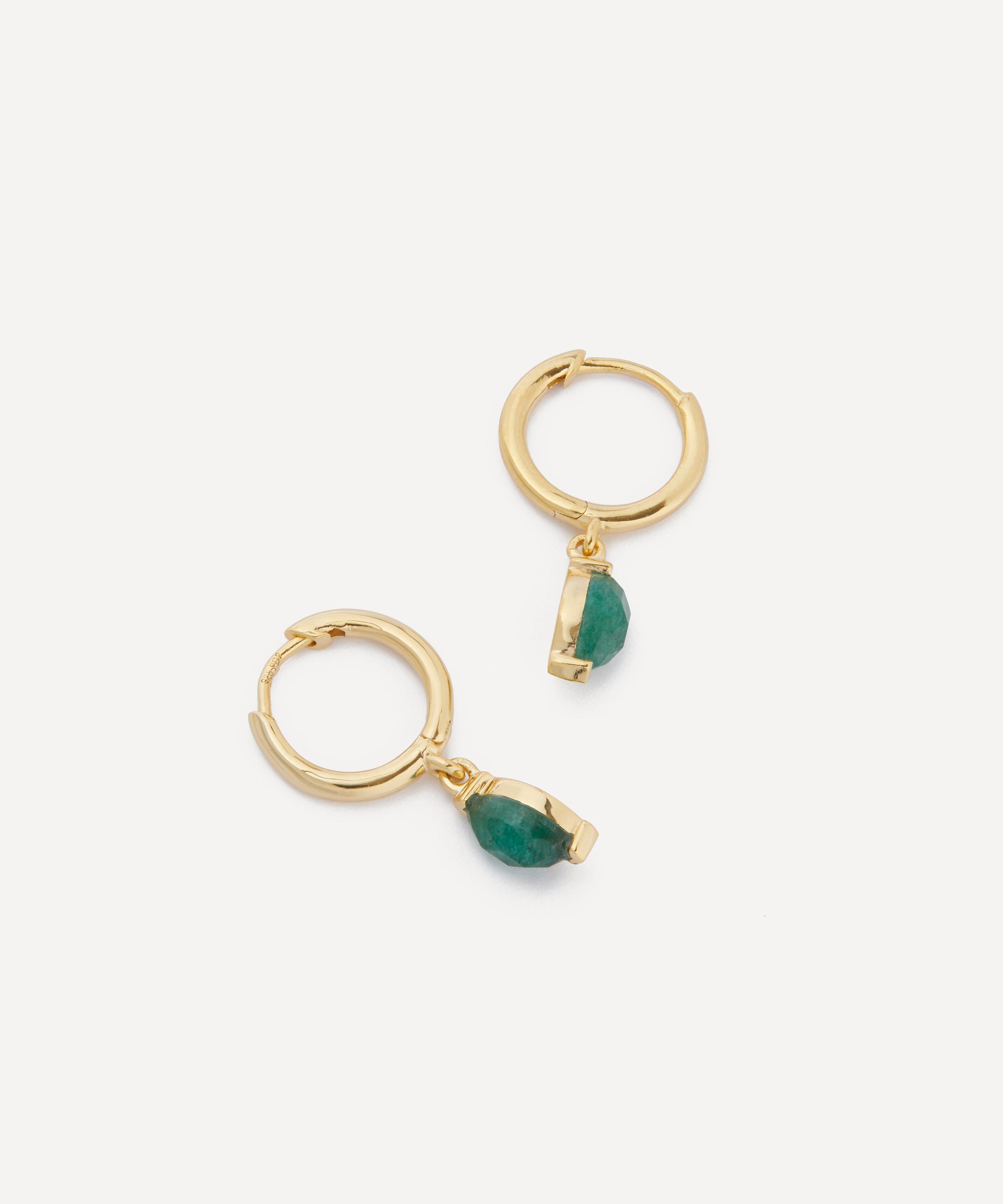 PDPAOLA - 18ct Gold-Plated Green Aventurine Nomad Hoop Earrings image number 1