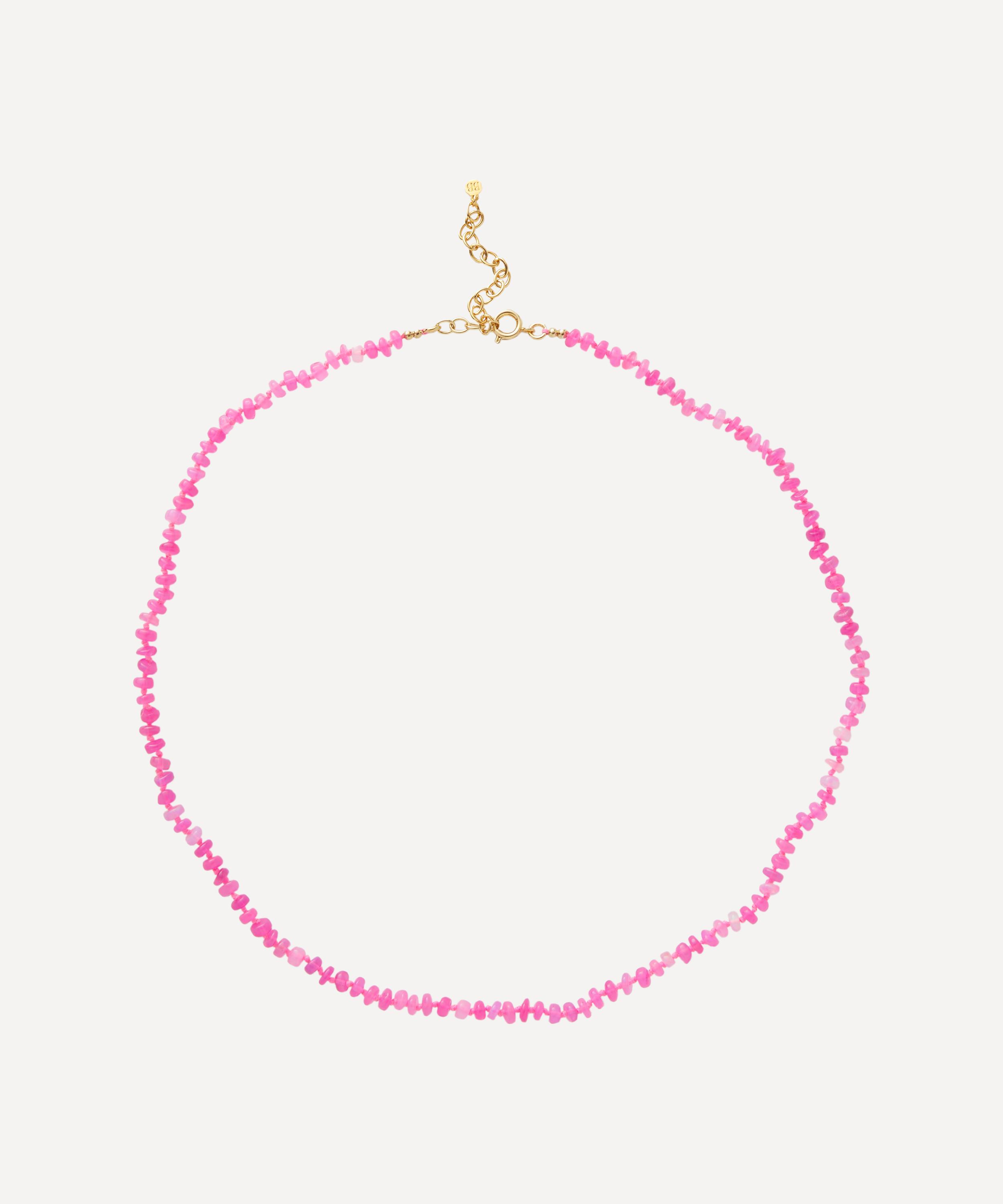 Bon Bon Jewellery Club - 14ct Gold-Plated Vermeil Silver Neon Pink Fire Opal Bead Necklace image number 0