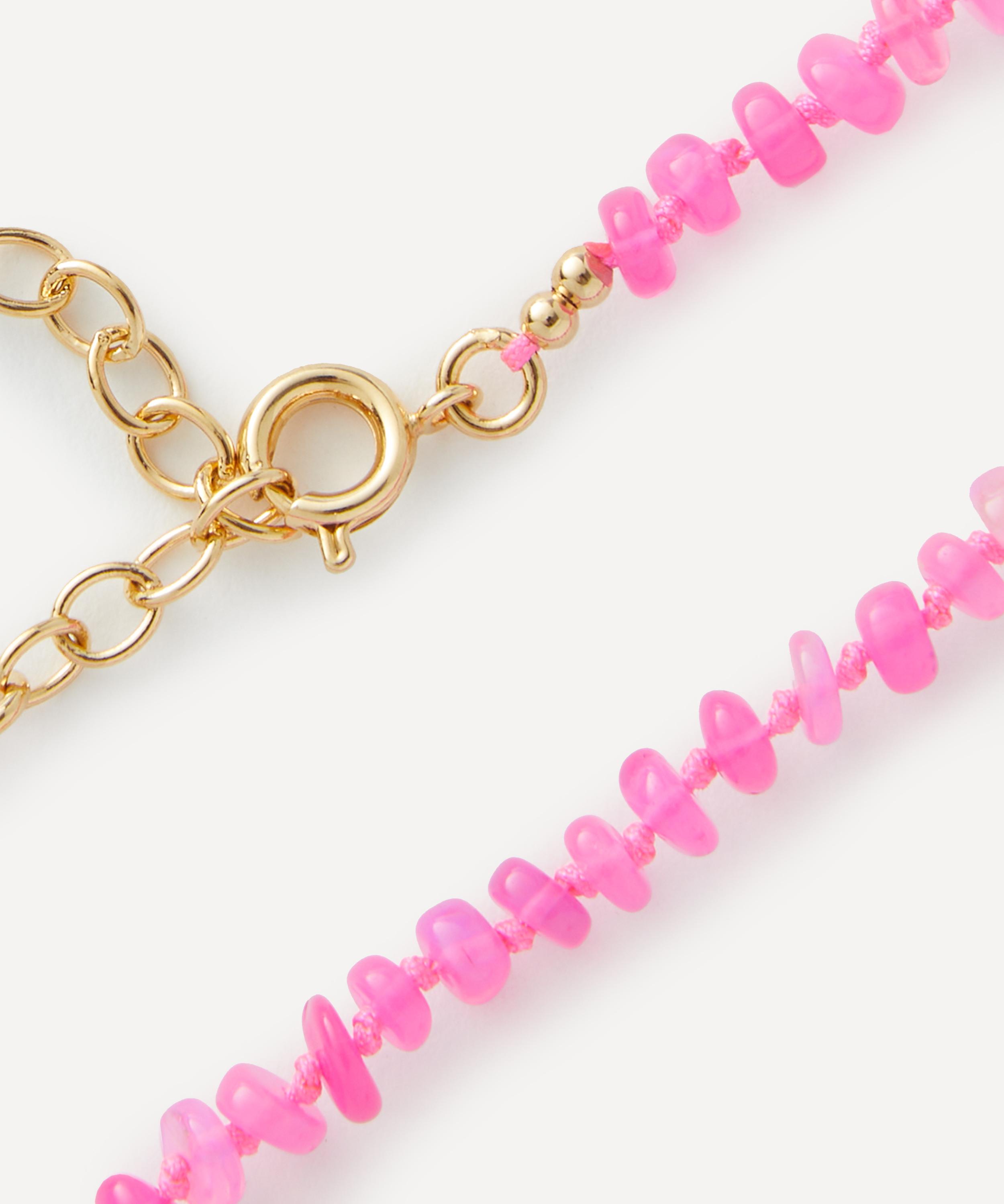 Bon Bon Jewellery Club - 14ct Gold-Plated Vermeil Silver Neon Pink Fire Opal Bead Necklace image number 1