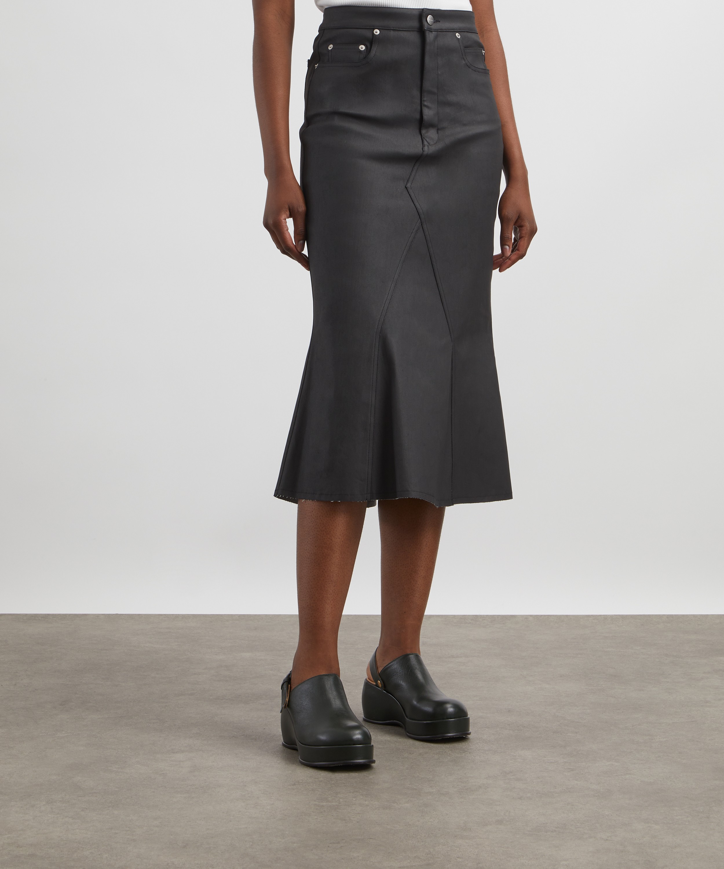 Rick Owens - Coated Denim Godet Midi Skirt image number 2