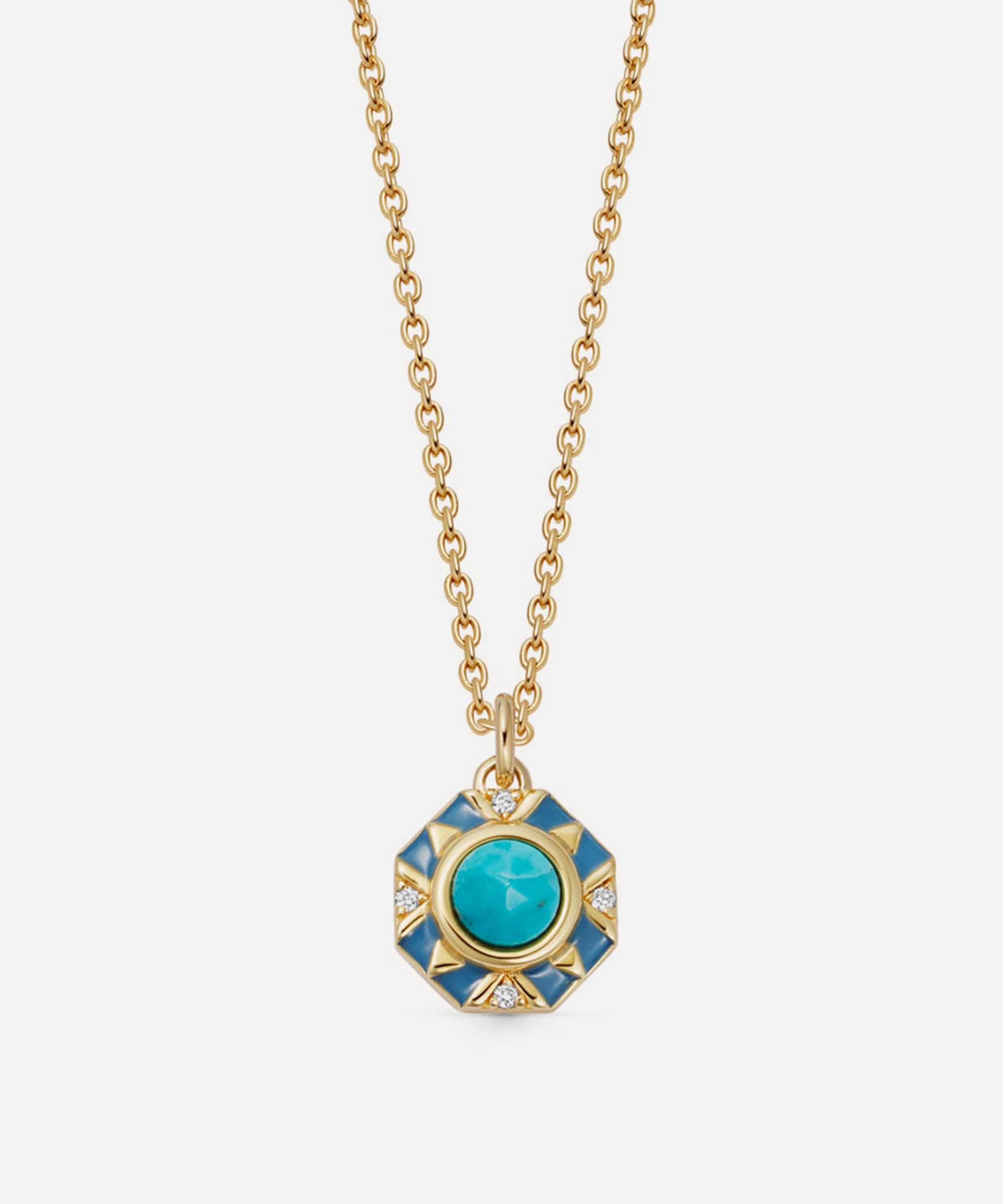 Astley Clarke - 18ct Gold-Plated Vermeil Silver Deco Turquoise Enamel Pendant Necklace image number 0