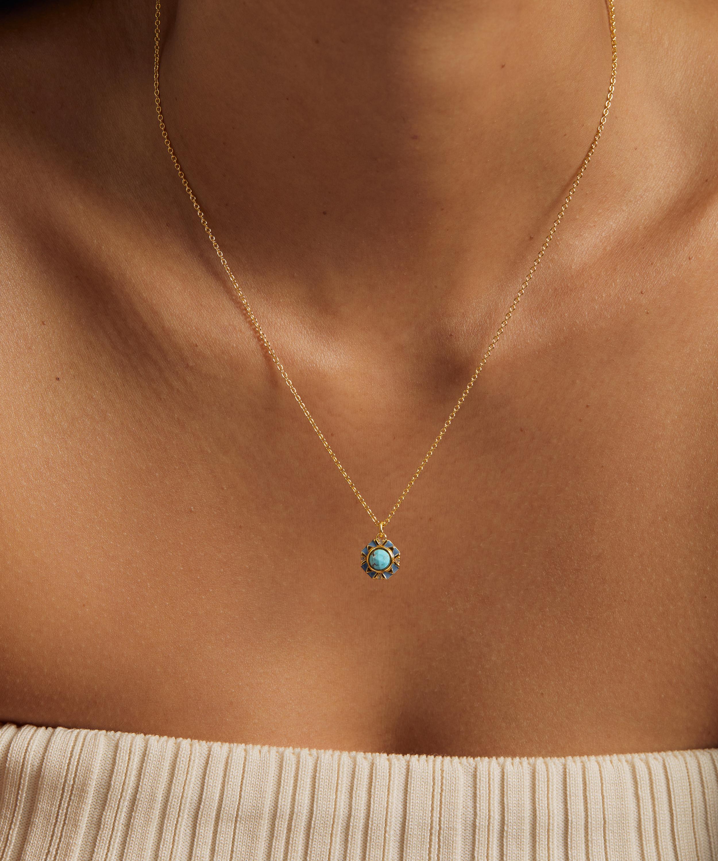 Astley Clarke - 18ct Gold-Plated Vermeil Silver Deco Turquoise Enamel Pendant Necklace image number 1