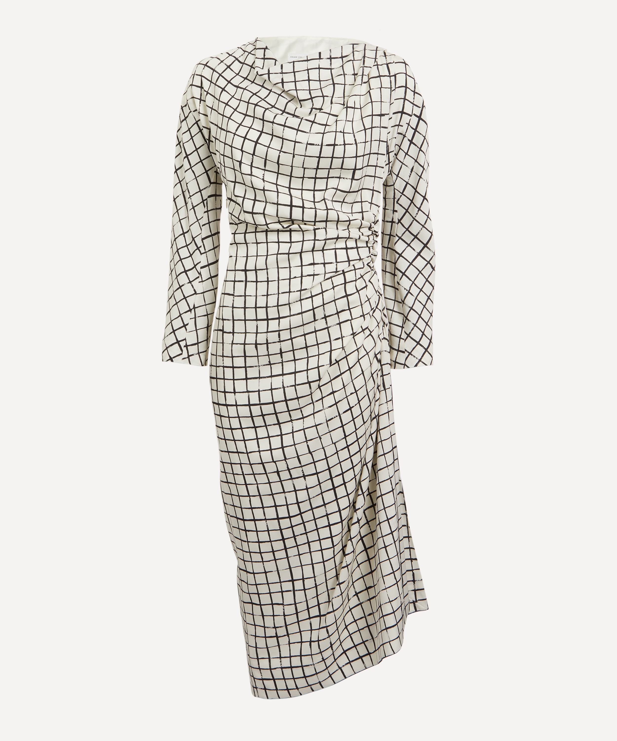 Dries Van Noten - Chequered Asymmetric Ruched Silk Dress