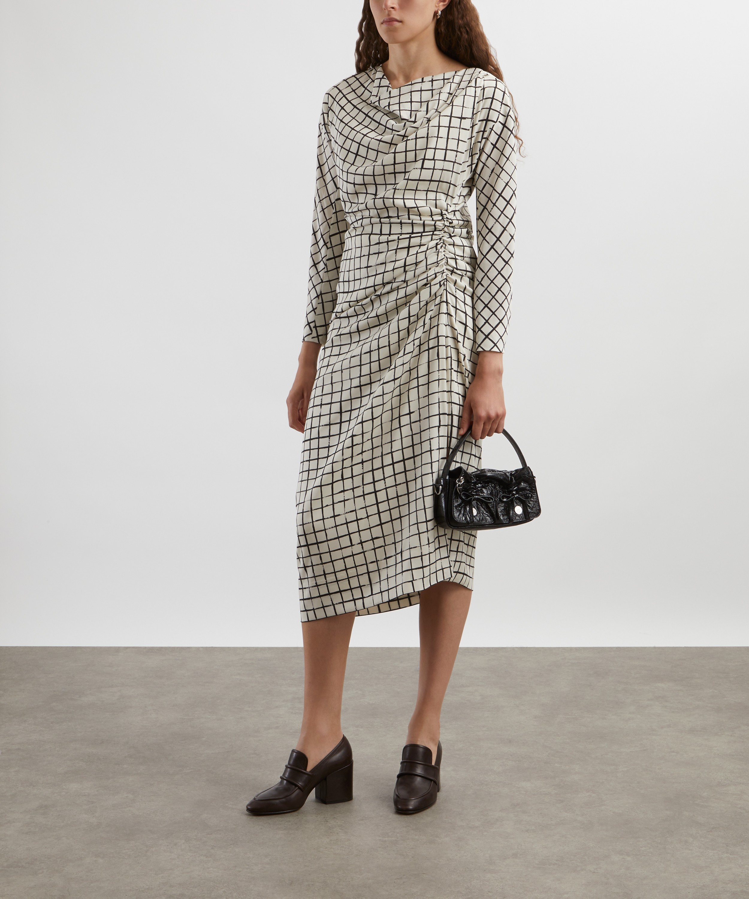 Dries Van Noten - Chequered Asymmetric Ruched Silk Dress image number 1