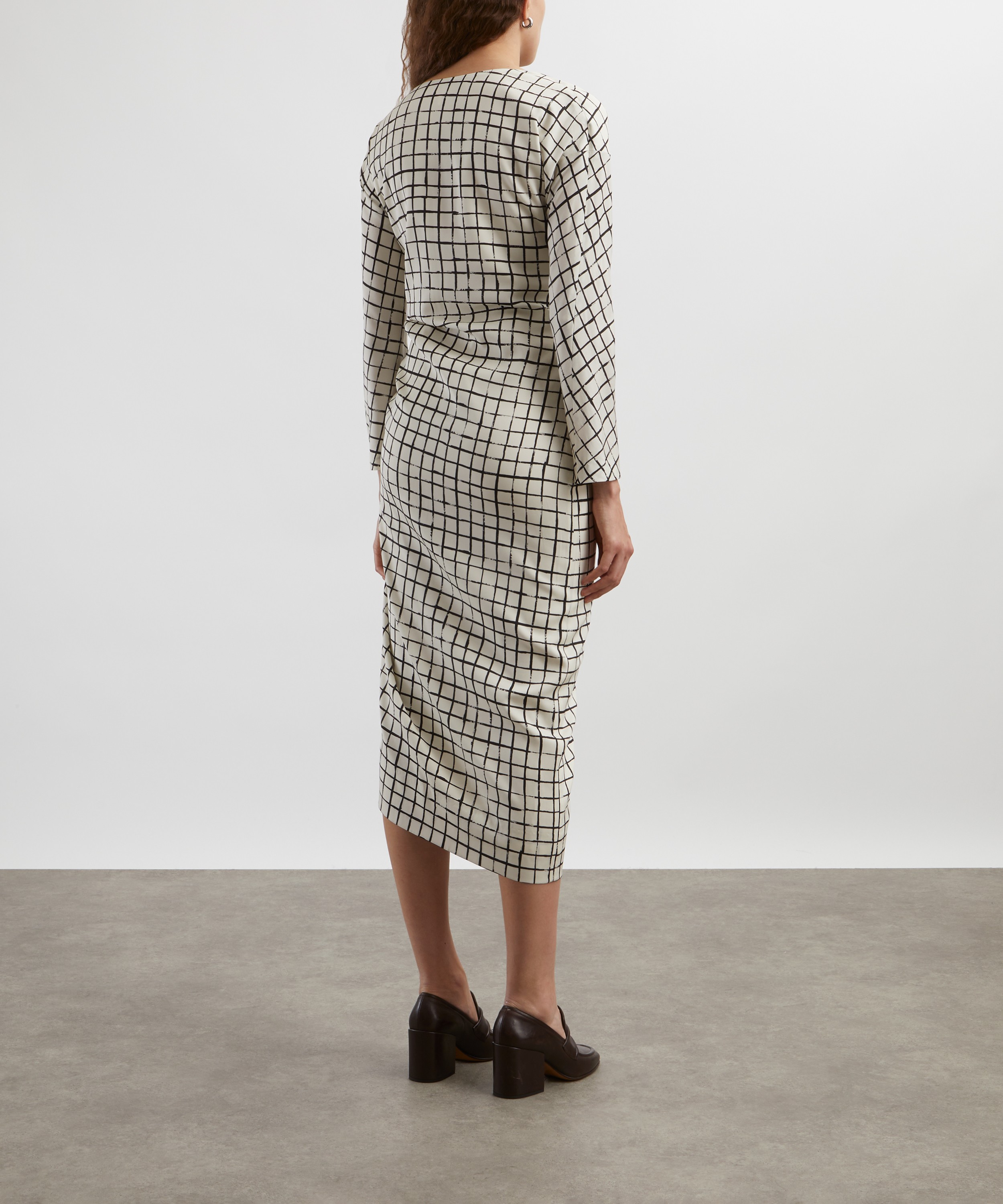 Dries Van Noten - Chequered Asymmetric Ruched Silk Dress image number 3