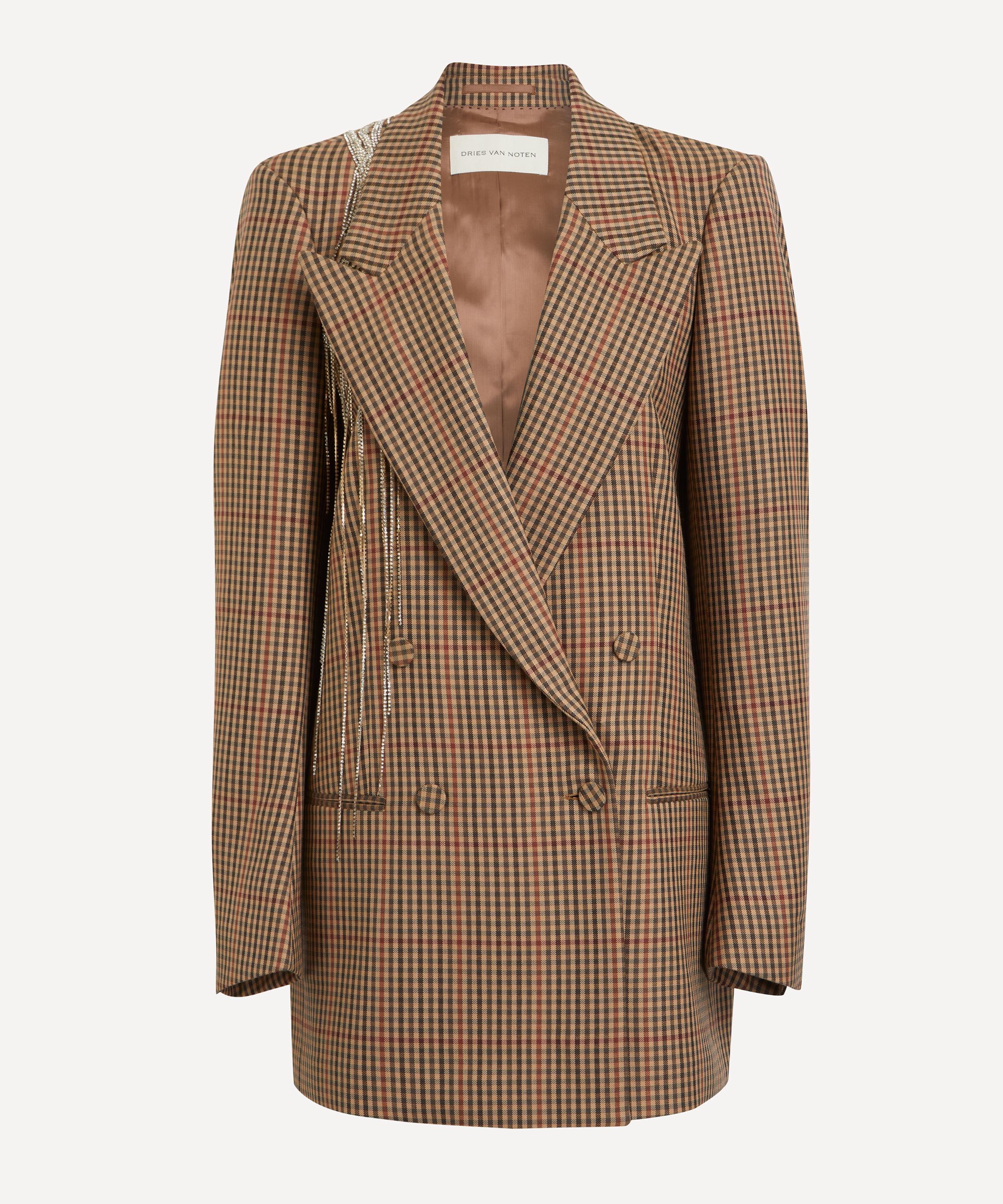 Dries Van Noten - Crystal-Embellished Checked Wool Blazer image number 0