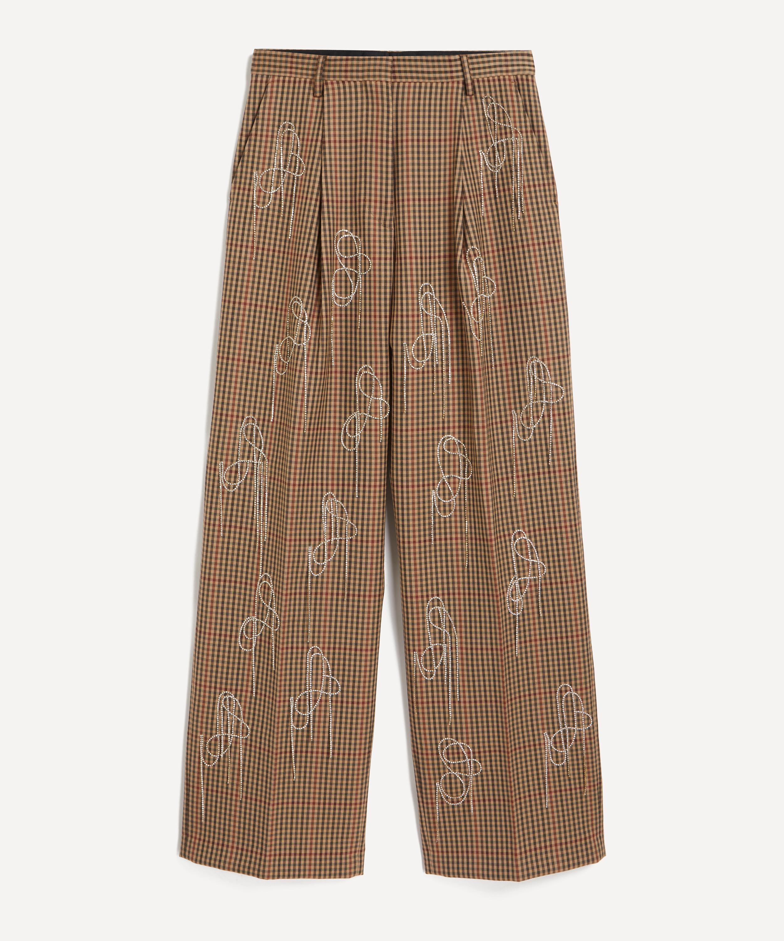 Dries Van Noten - Crystal-Embellished Checked Wool Wide-Leg Trousers image number 0