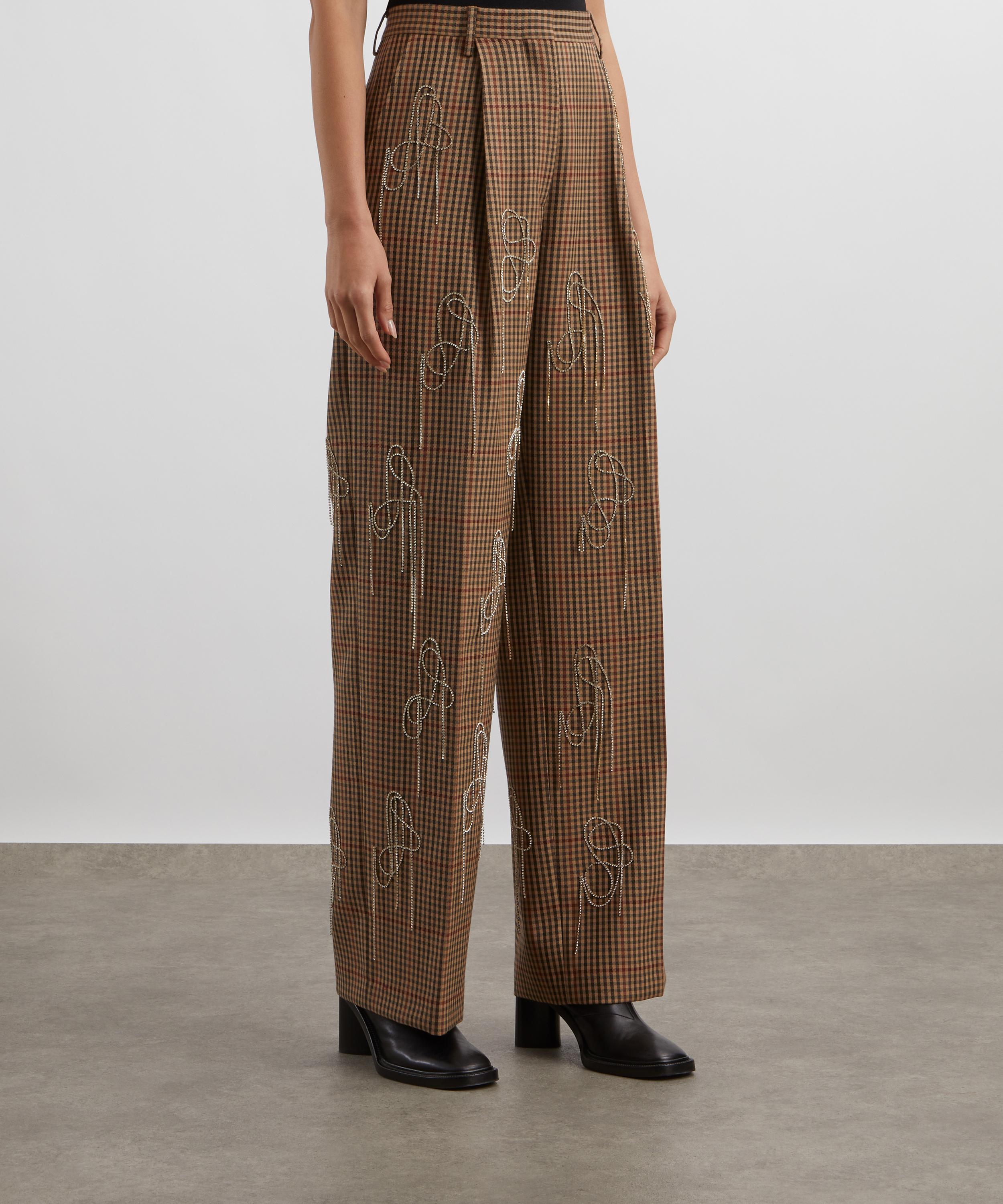 Dries Van Noten - Crystal-Embellished Checked Wool Wide-Leg Trousers image number 2