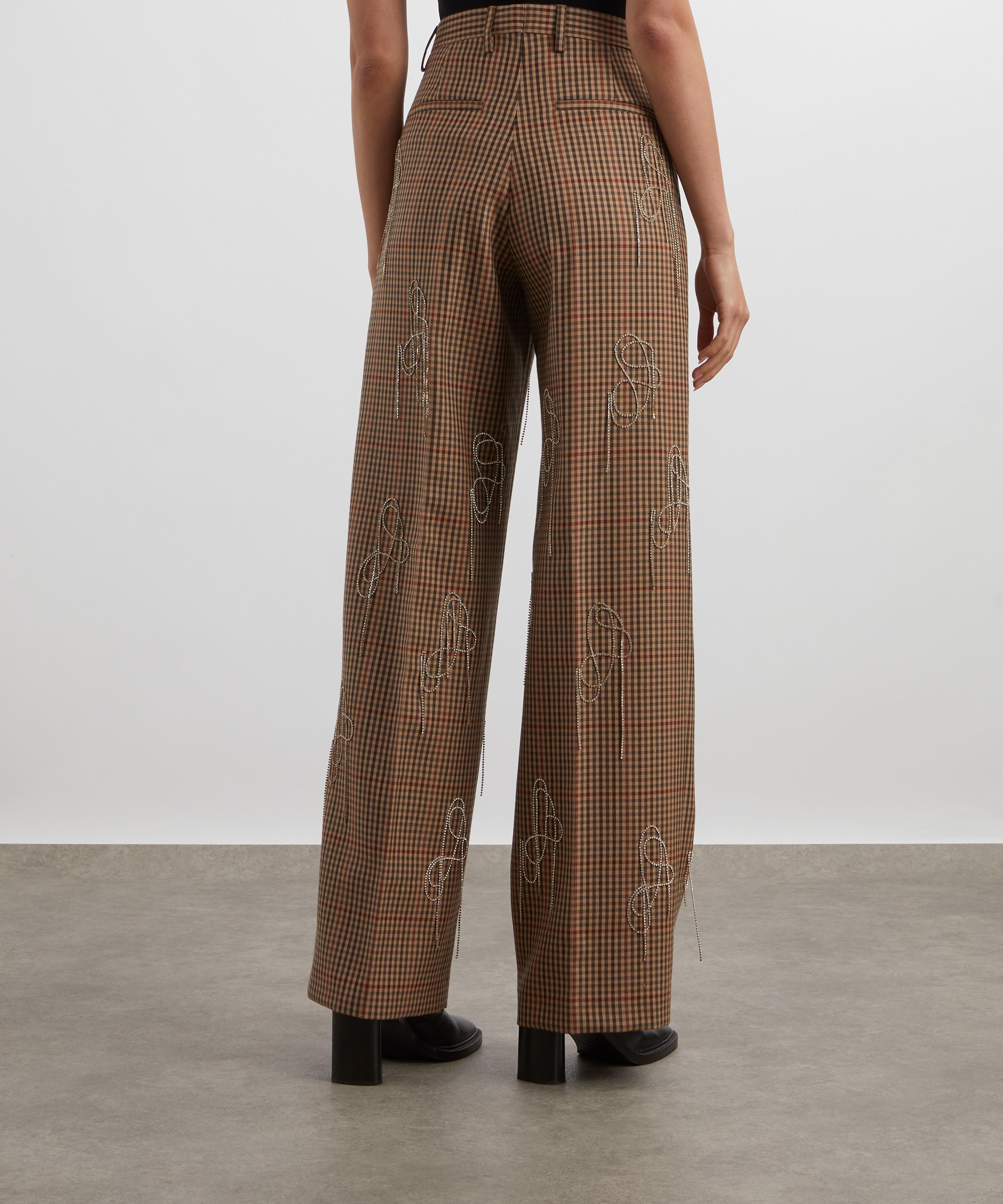 Dries Van Noten - Crystal-Embellished Checked Wool Wide-Leg Trousers image number 3