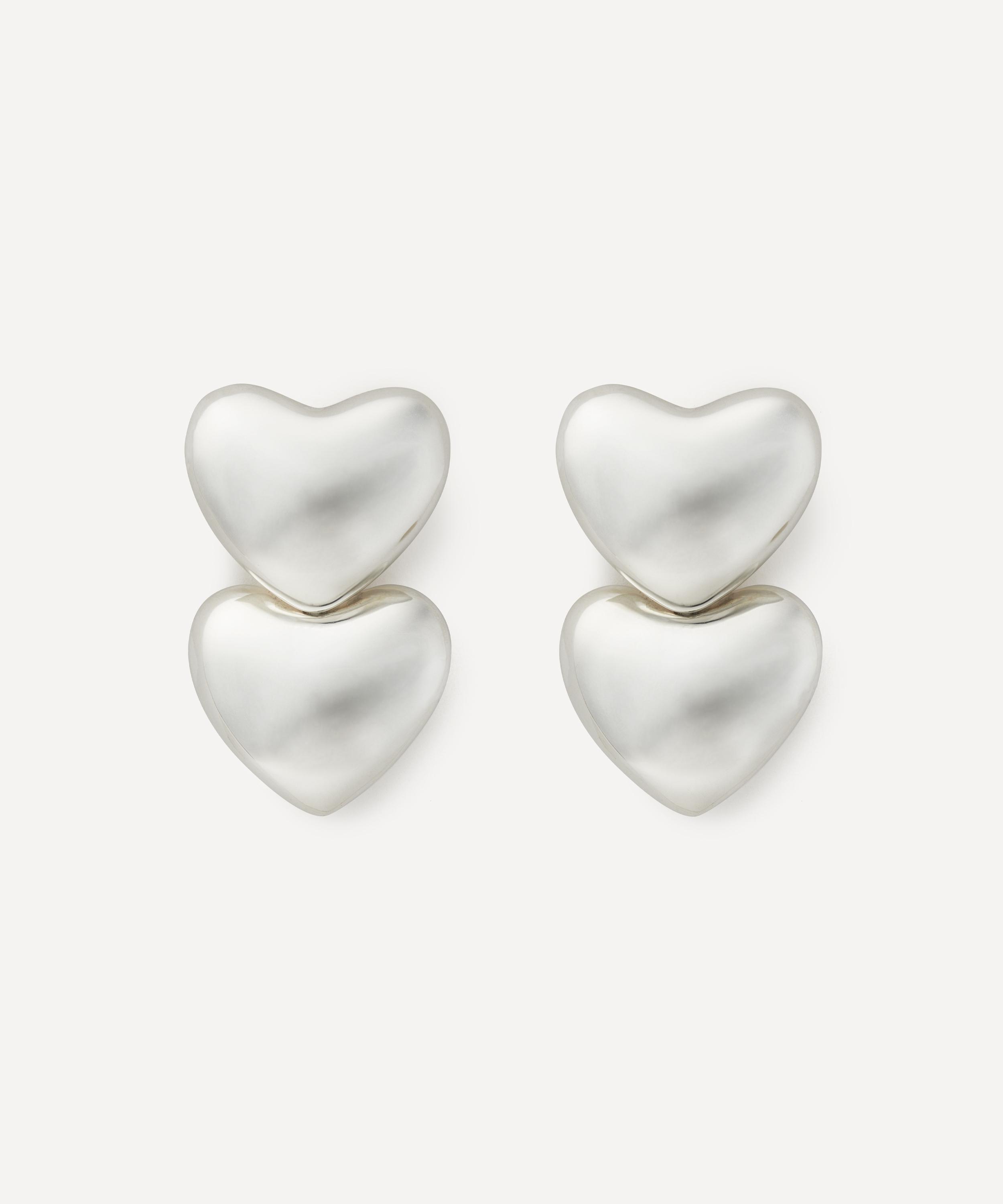 Annika Inez - Sterling Silver Dual Voluptuous Heart Stud Earrings