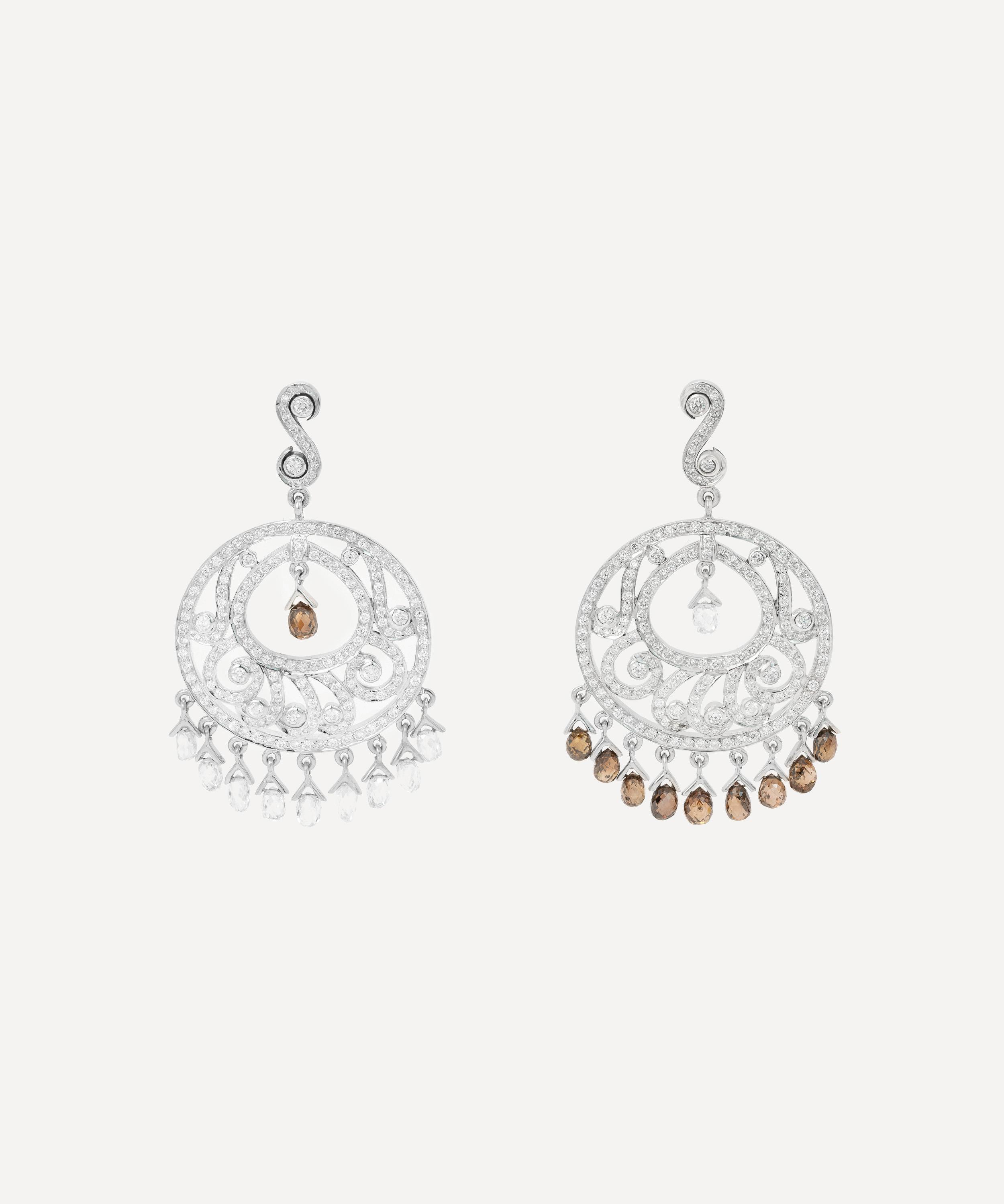 Kojis - 18ct White Gold Brown and White Vintage Diamond Drop Earrings image number 0