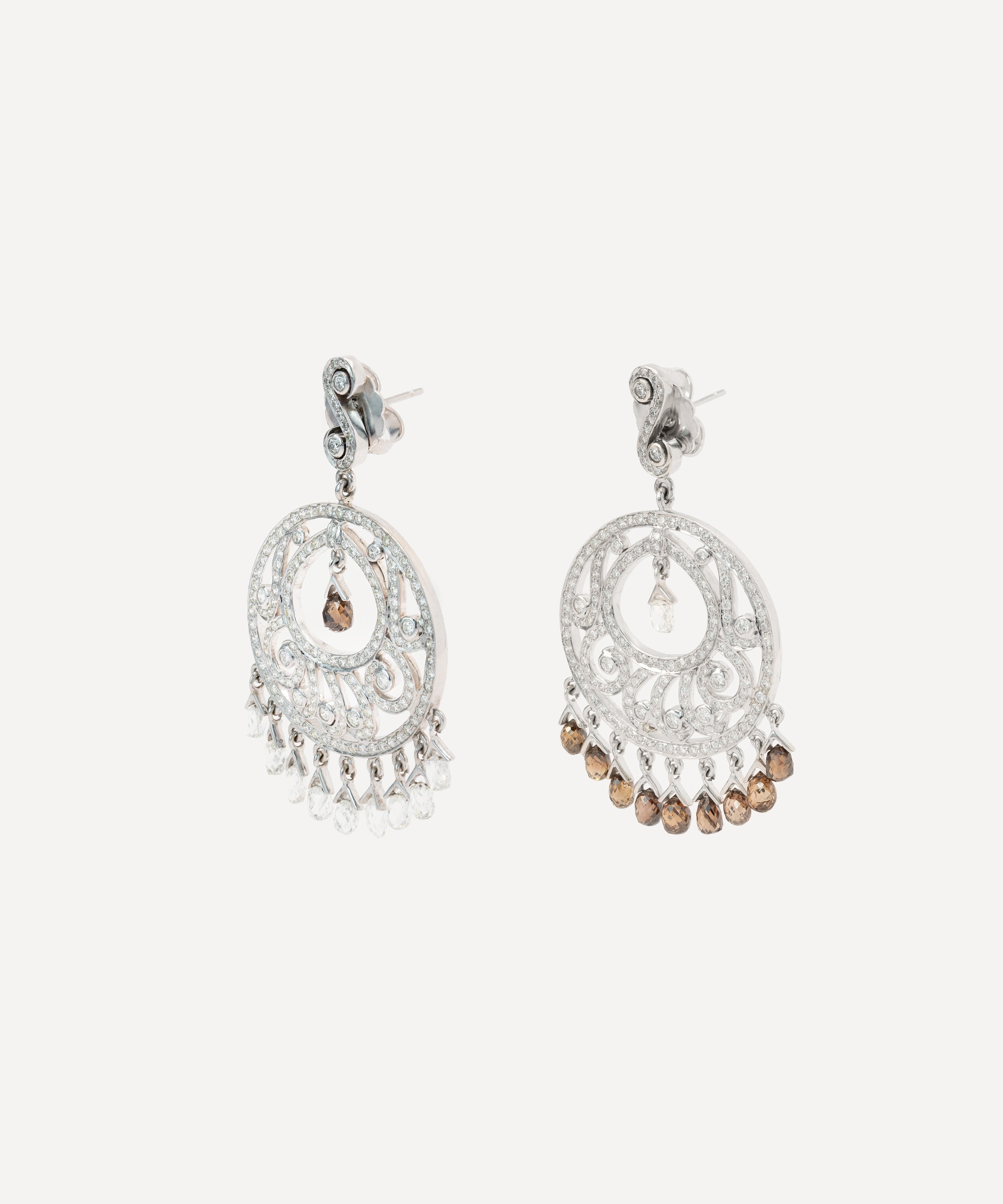 Kojis - 18ct White Gold Brown and White Vintage Diamond Drop Earrings image number 1