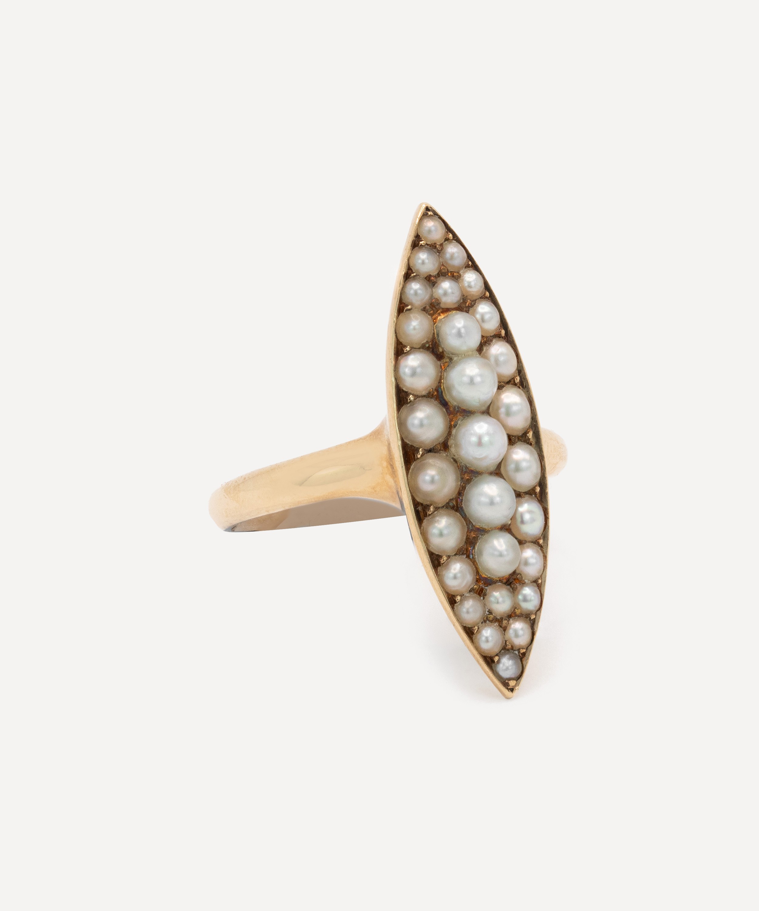 Kojis - 14ct Gold Antique Pearl Navette Ring image number 1