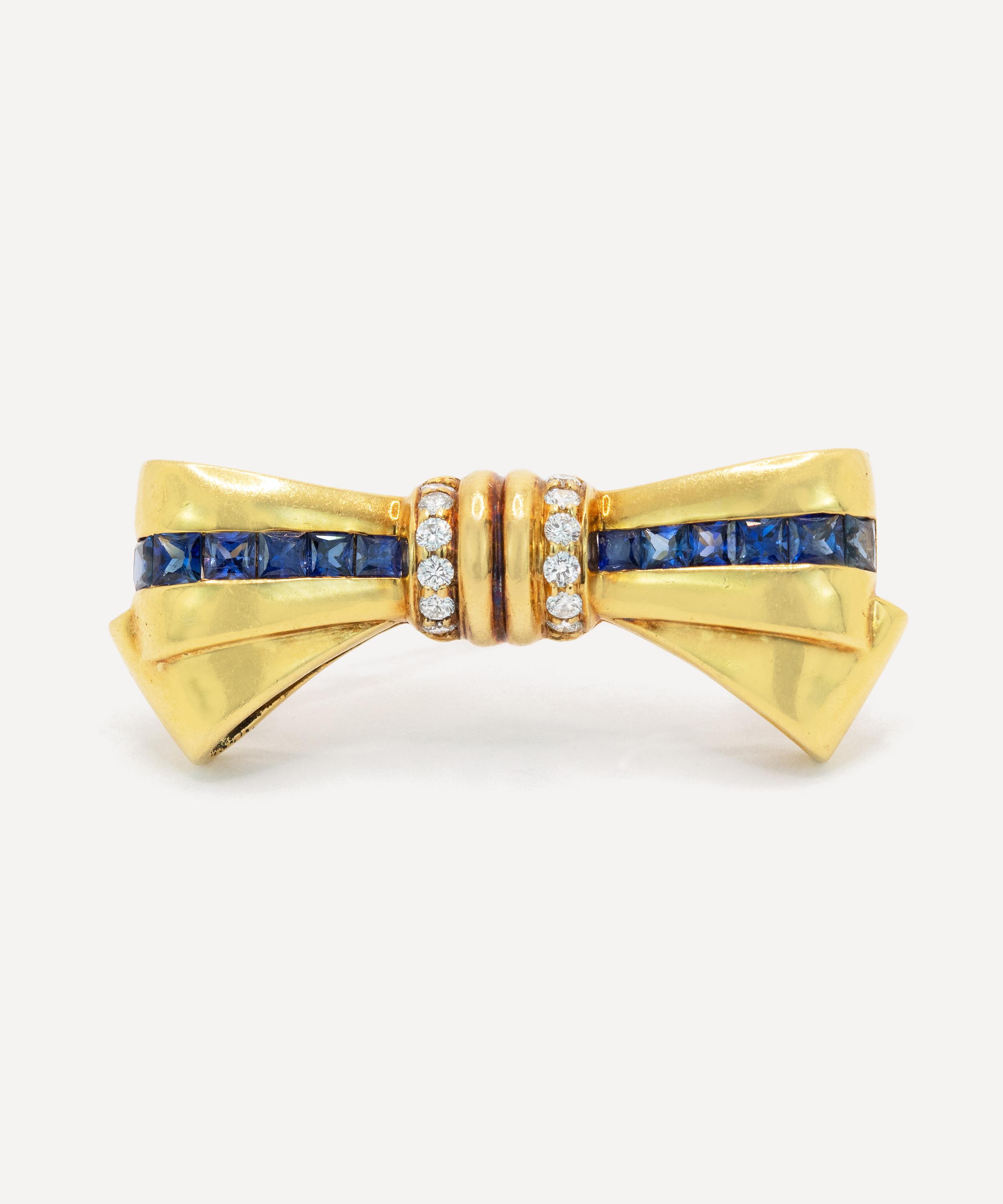 Kojis - 18ct Gold Vintage Sapphire and Diamond Bow Brooch image number 0