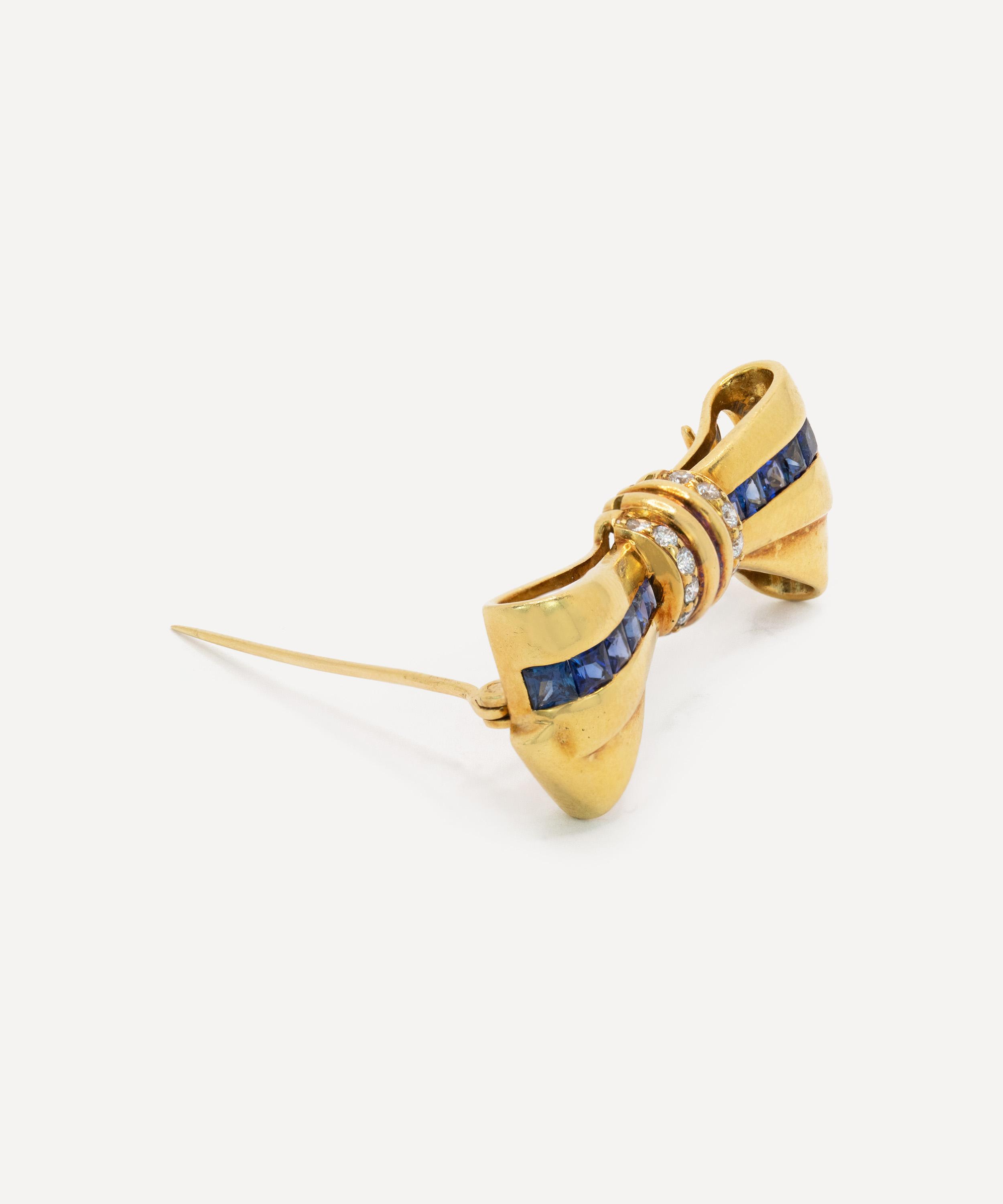 Kojis - 18ct Gold Vintage Sapphire and Diamond Bow Brooch image number 1