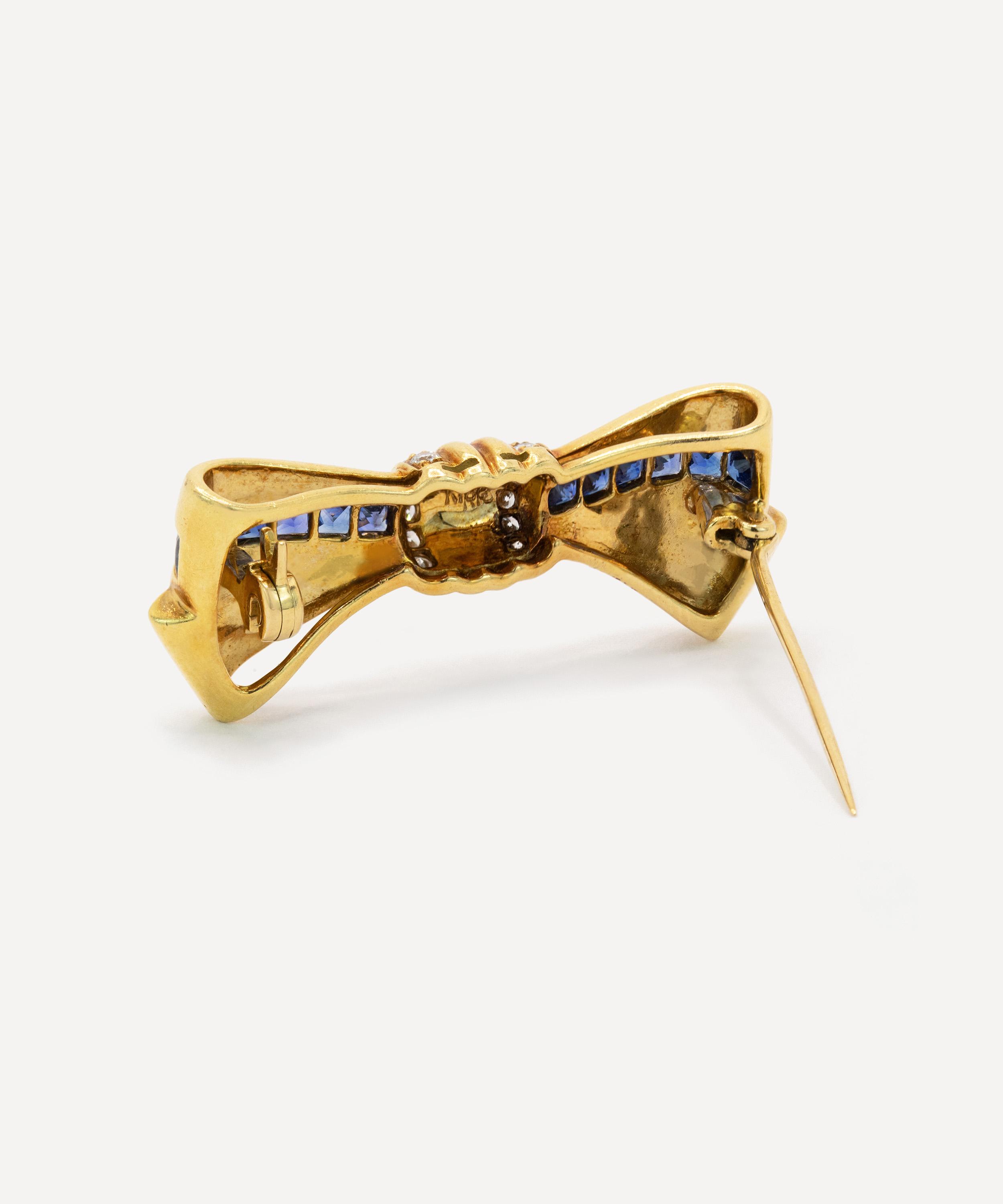 Kojis - 18ct Gold Vintage Sapphire and Diamond Bow Brooch image number 2