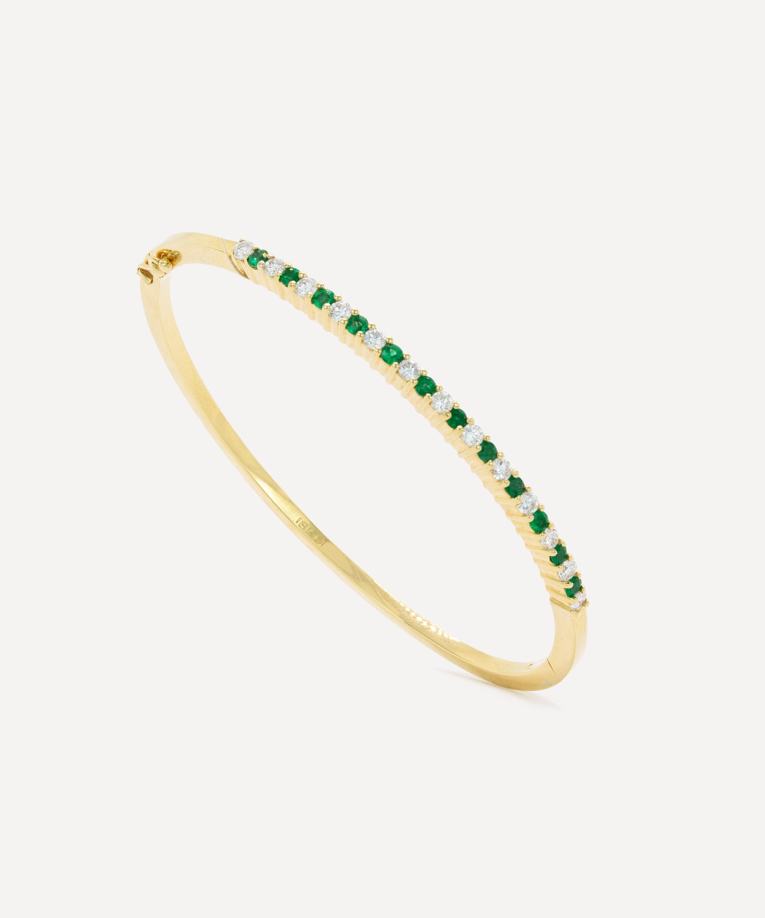 Kojis - 18ct Gold Emerald and Diamond Bangle Bracelet image number 0