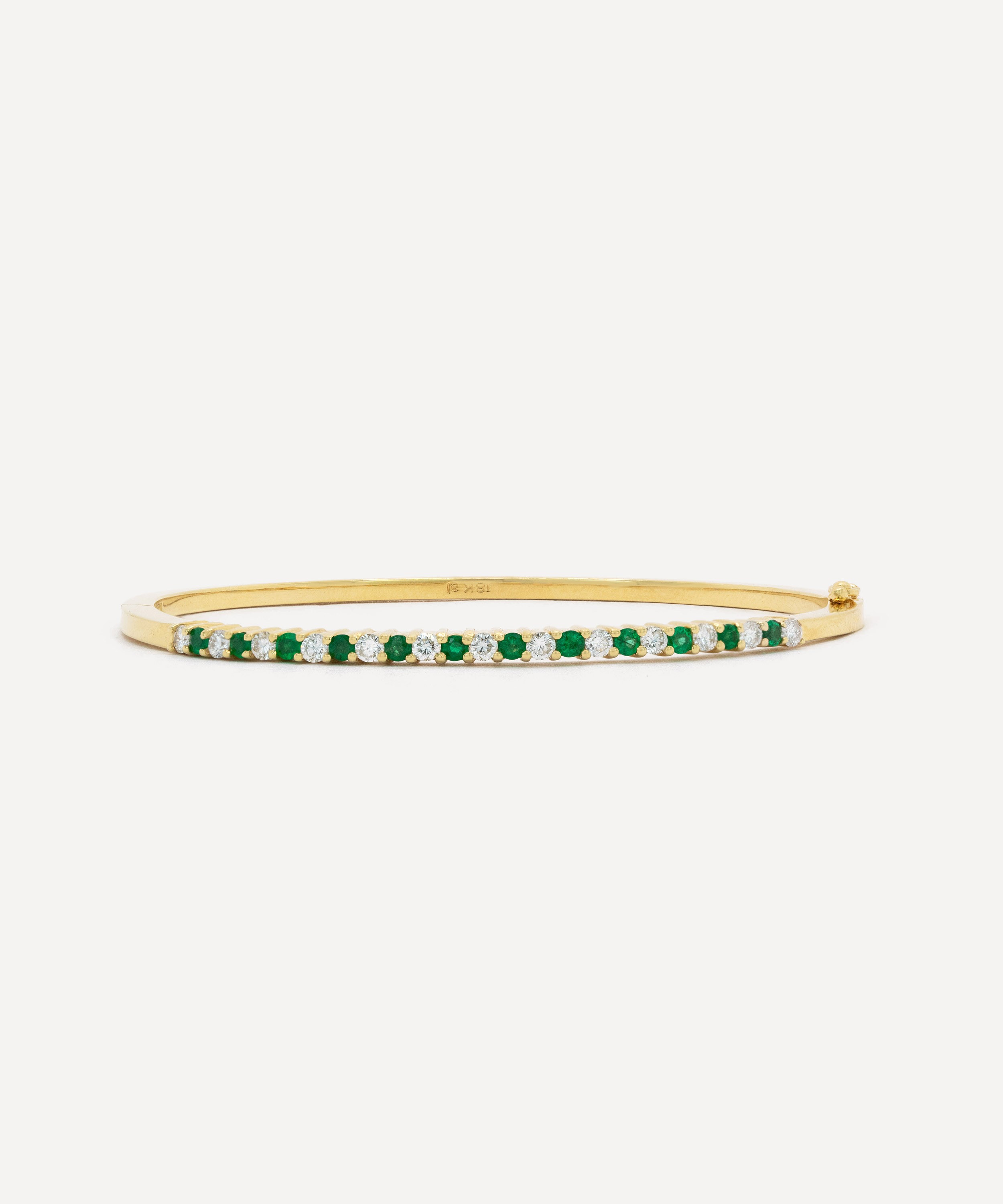 Kojis - 18ct Gold Emerald and Diamond Bangle Bracelet image number 1