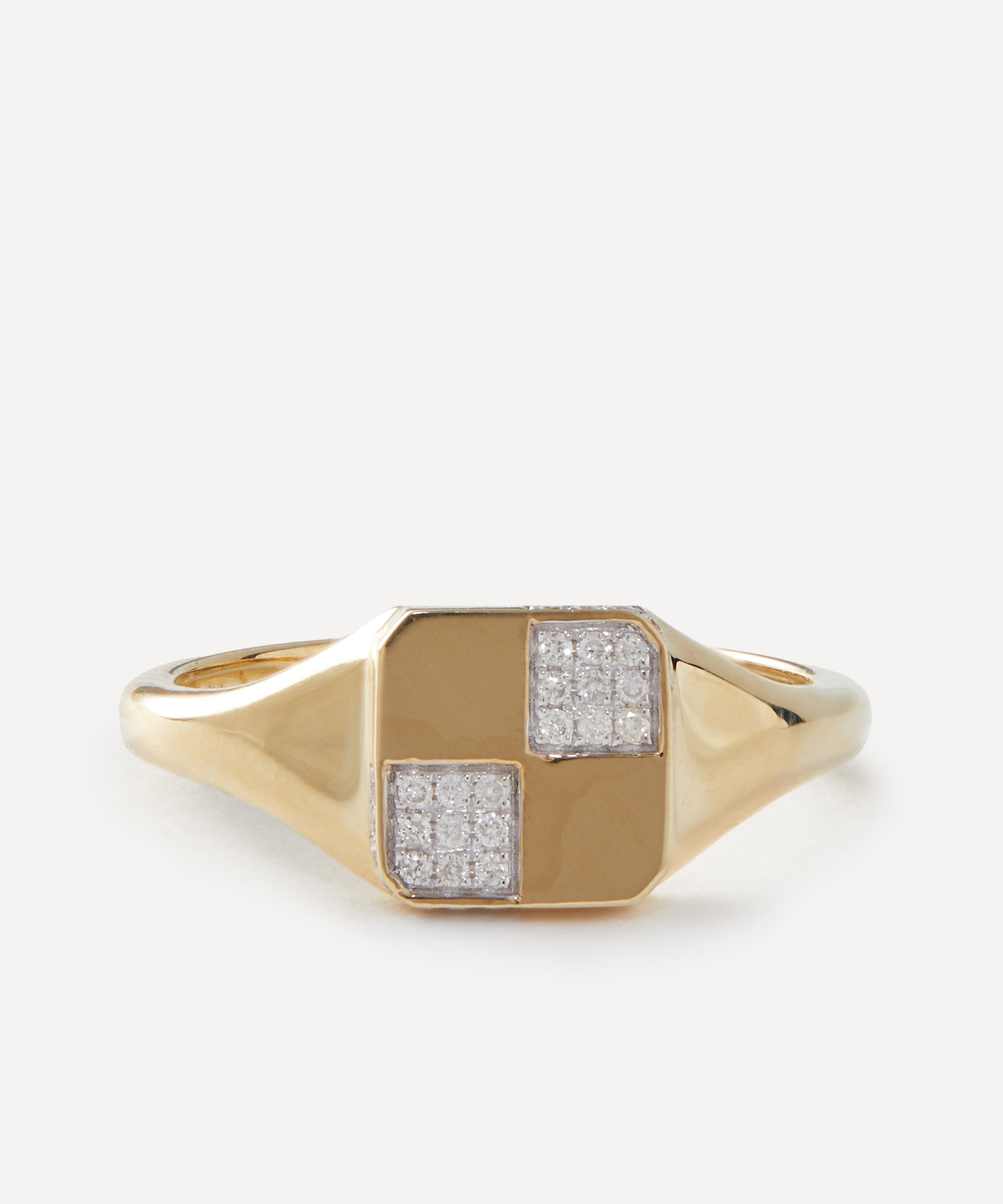 Yvonne Léon - 9ct Gold Mini Chequer Diamond Signet Ring