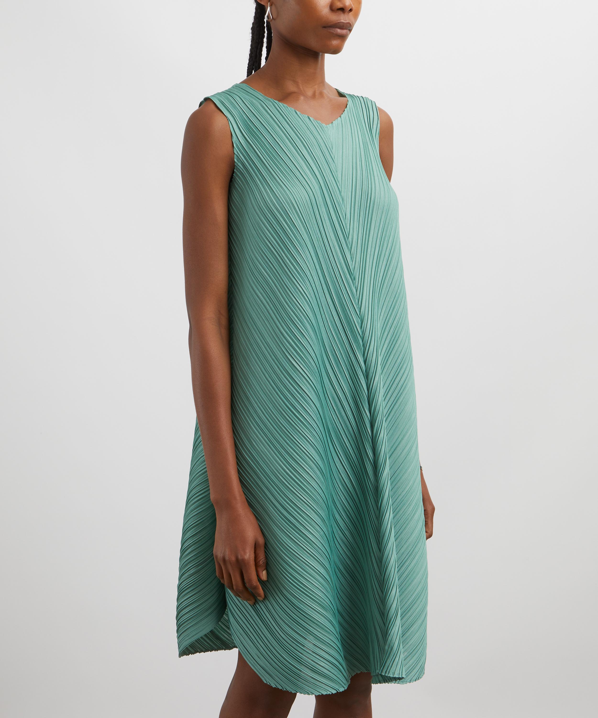 Pleats Please Issey Miyake - MELLOW PLEATS Steel Green Pleated Midi Dress image number 2