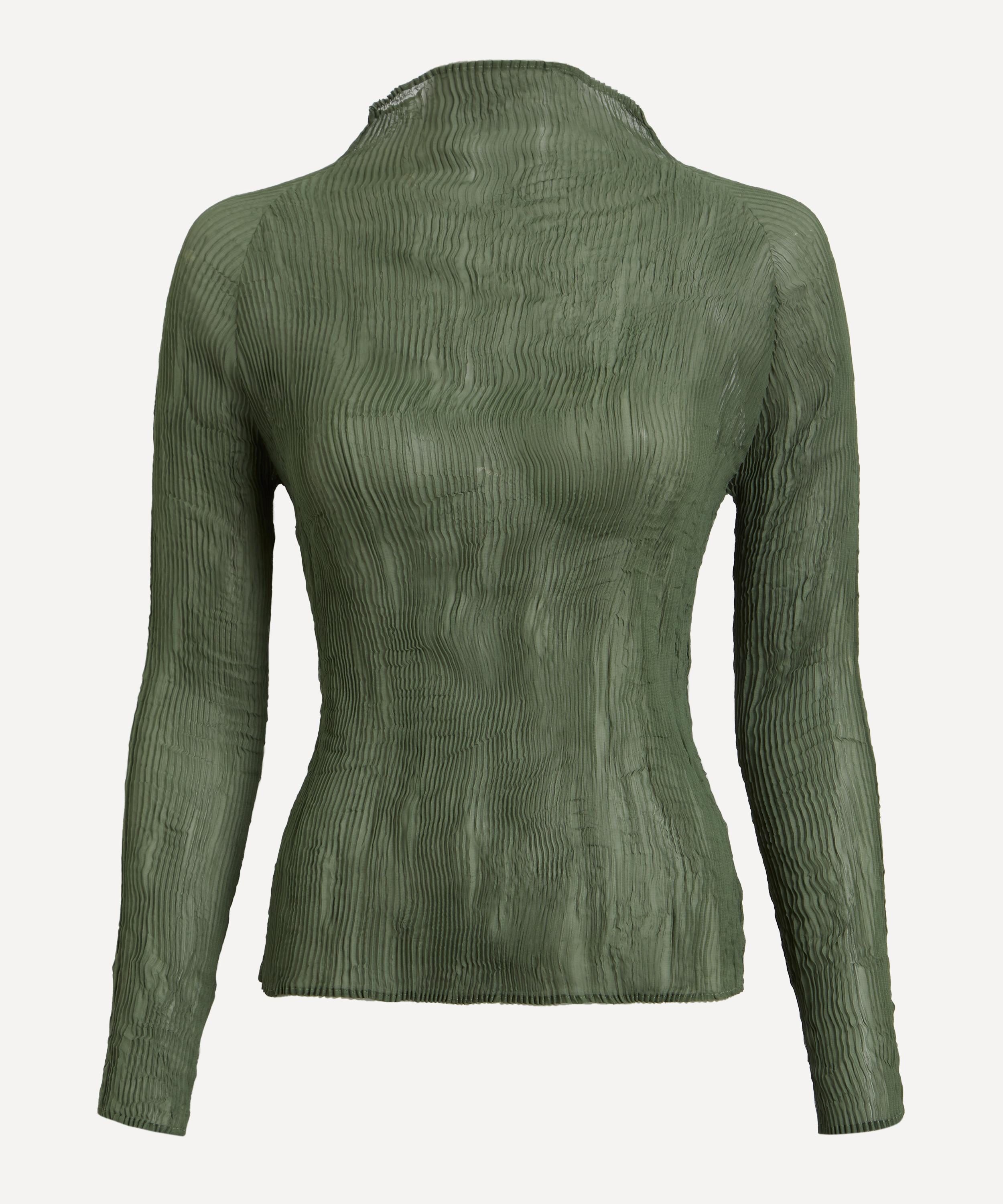 Issey Miyake - Night Green Chiffon Twist 3 Pleated Top image number 0